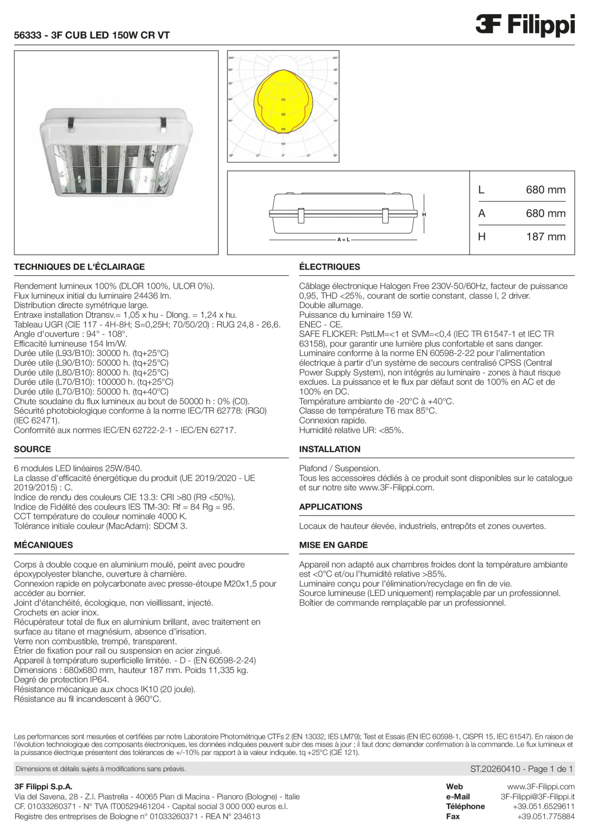 56333 - 3F CUB LED 150W CR VT - Datasheet - fr