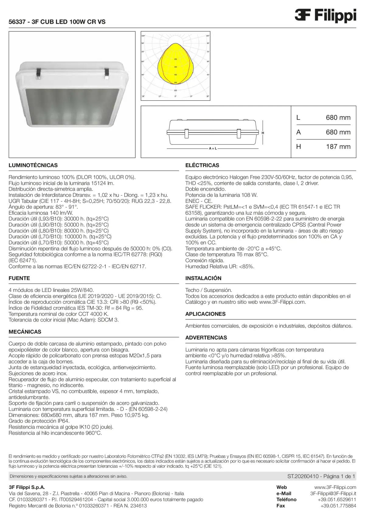 56337 - 3F CUB LED 100W CR VS - Datasheet - es