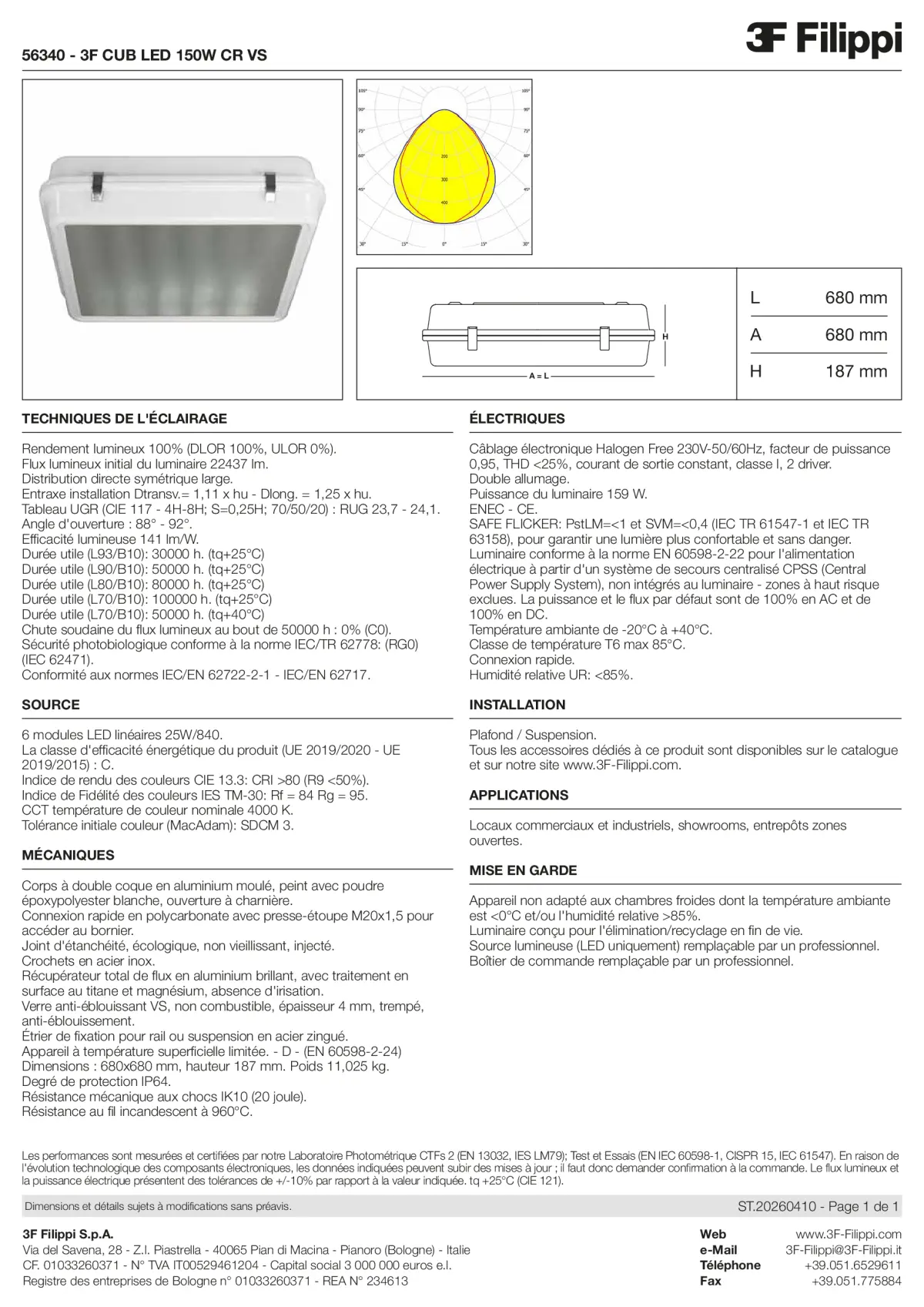 56340 - 3F CUB LED 150W CR VS - Datasheet - fr