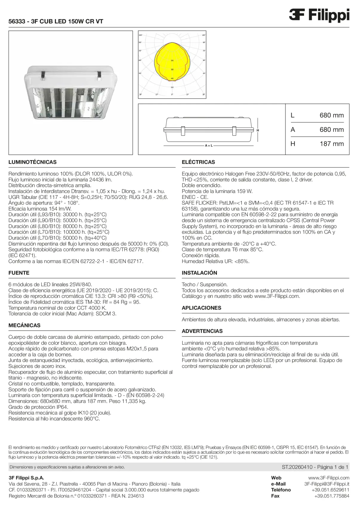 56333 - 3F CUB LED 150W CR VT - Datasheet - es