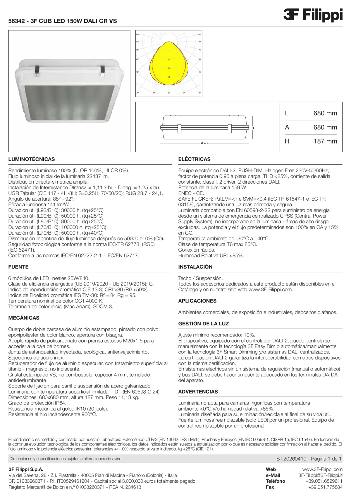 56342 - 3F CUB LED 150W DALI CR VS - Datasheet - es