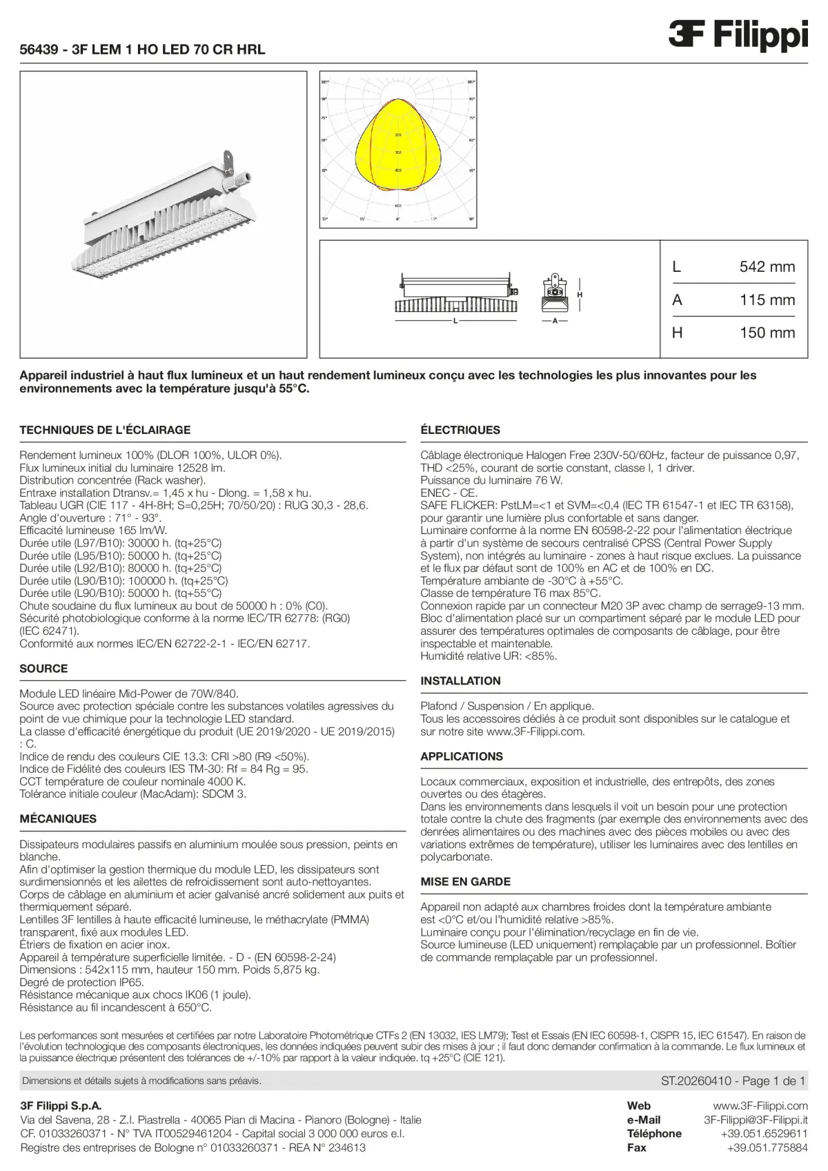 56439 - 3F LEM 1 HO LED 70 CR HRL - Datasheet - fr