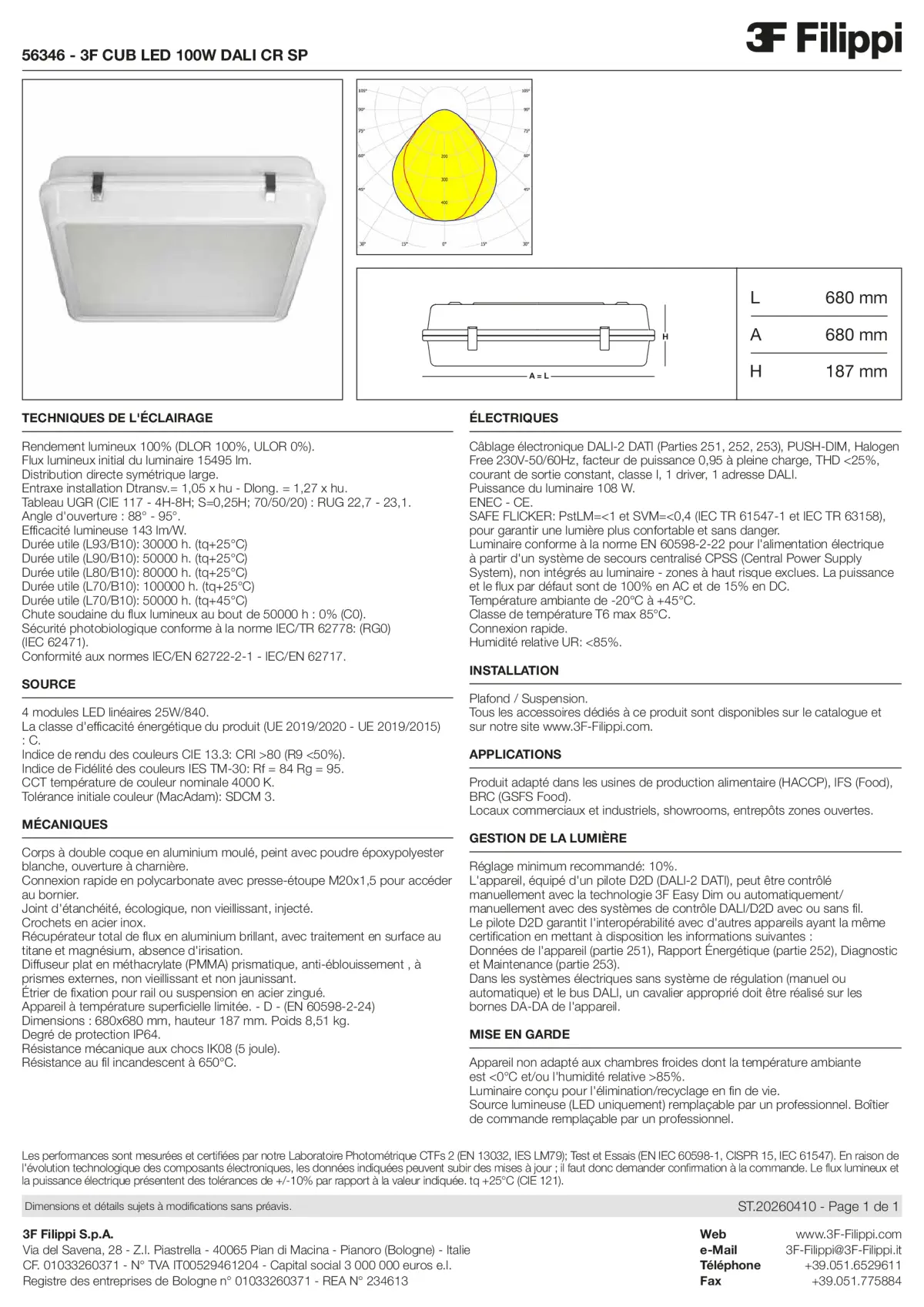 56346 - 3F CUB LED 100W DALI CR SP - Datasheet - fr