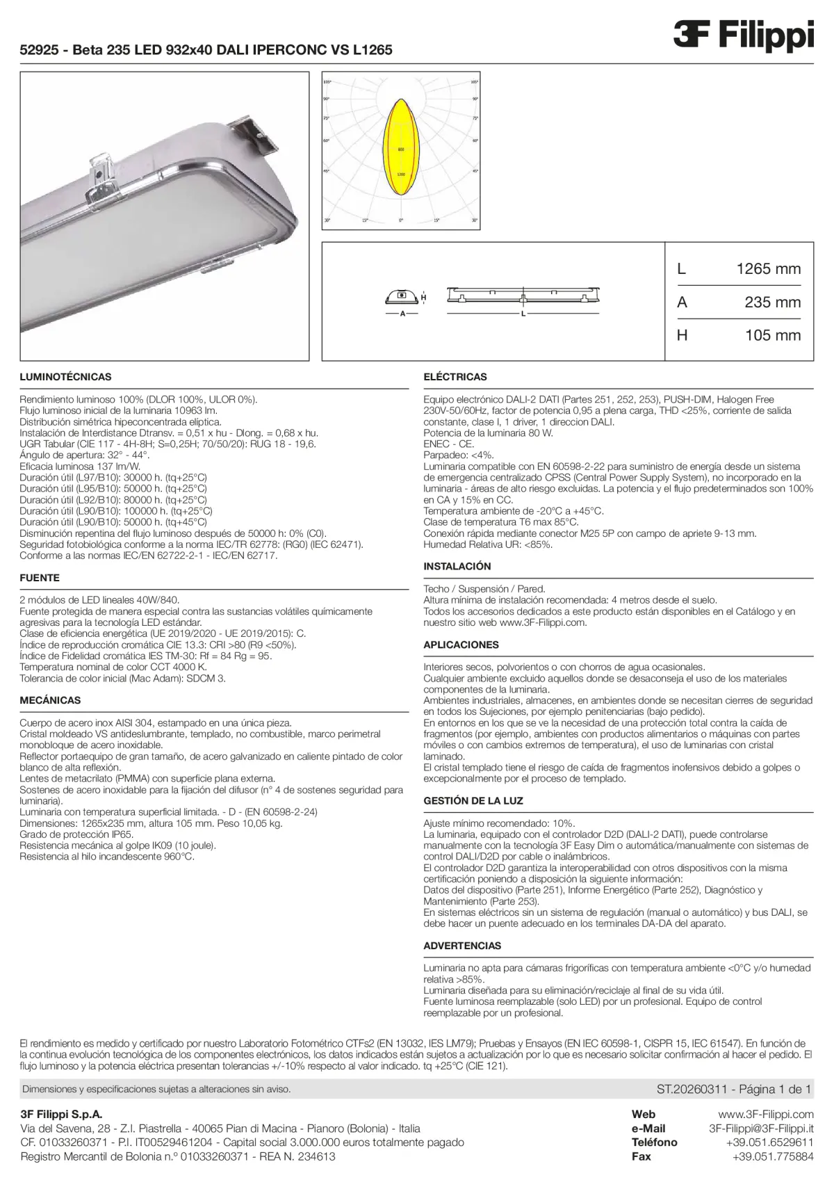 52925 - Beta 235 LED 932x40 DALI IPERCONC VS L1265 - Datasheet - es