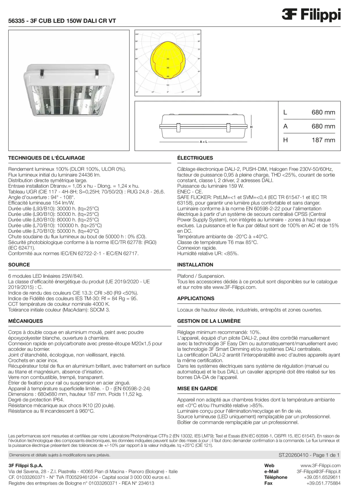56335 - 3F CUB LED 150W DALI CR VT - Datasheet - fr