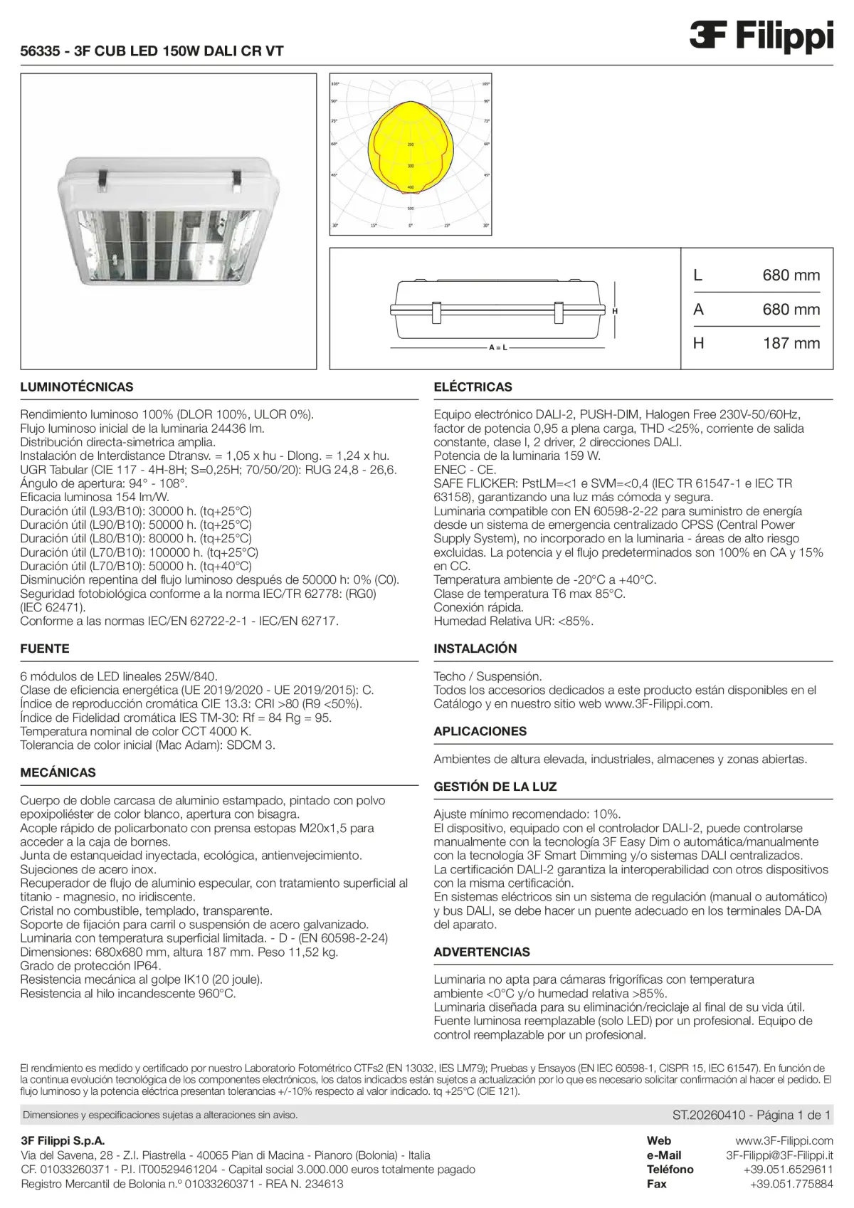 56335 - 3F CUB LED 150W DALI CR VT - Datasheet - es