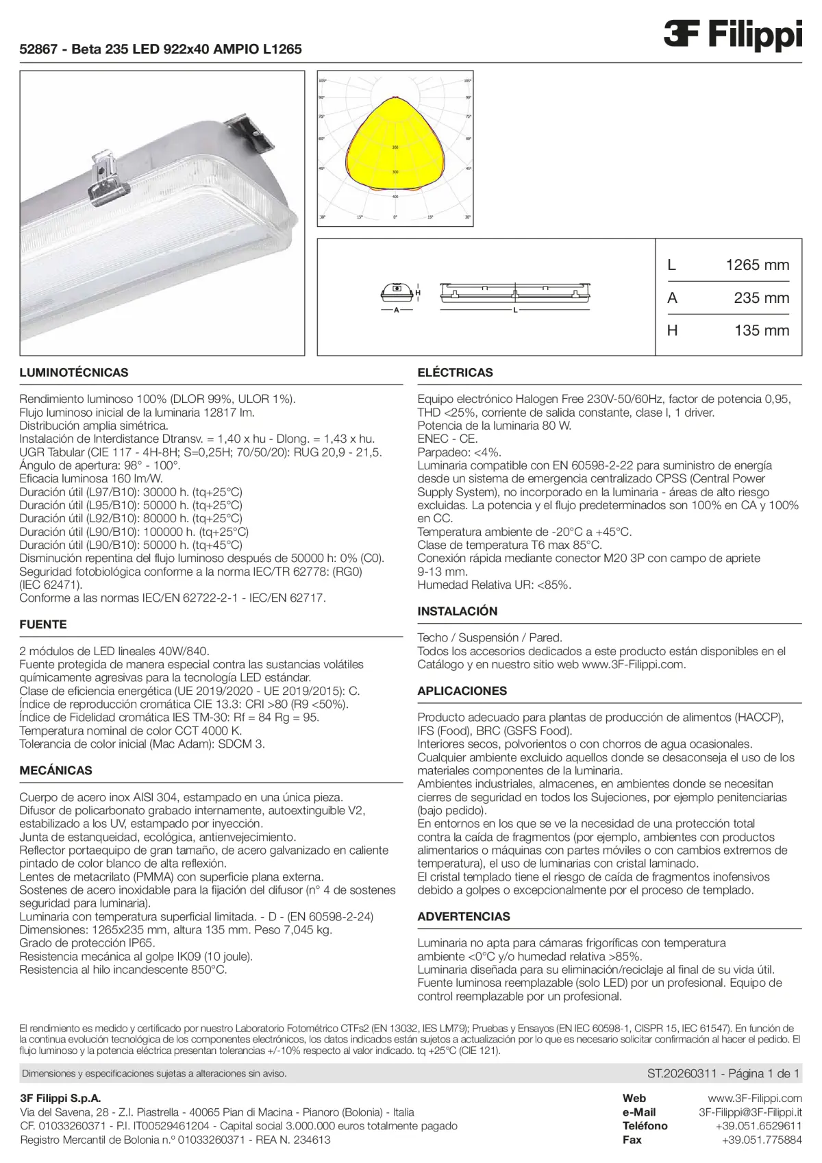 52867 - Beta 235 LED 922x40 AMPIO L1265 - Datasheet - es