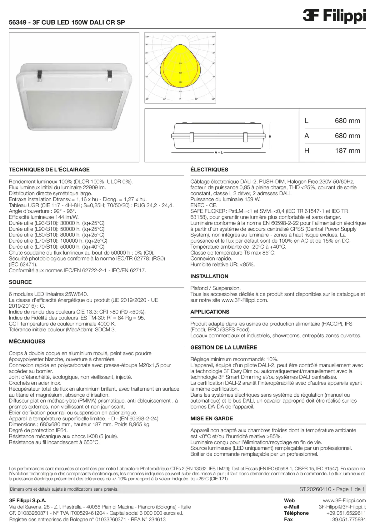 56349 - 3F CUB LED 150W DALI CR SP - Datasheet - fr