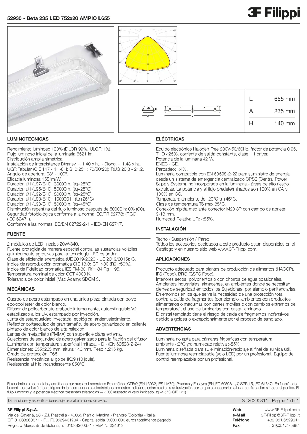 52930 - Beta 235 LED 752x20 AMPIO L655 - Datasheet - es