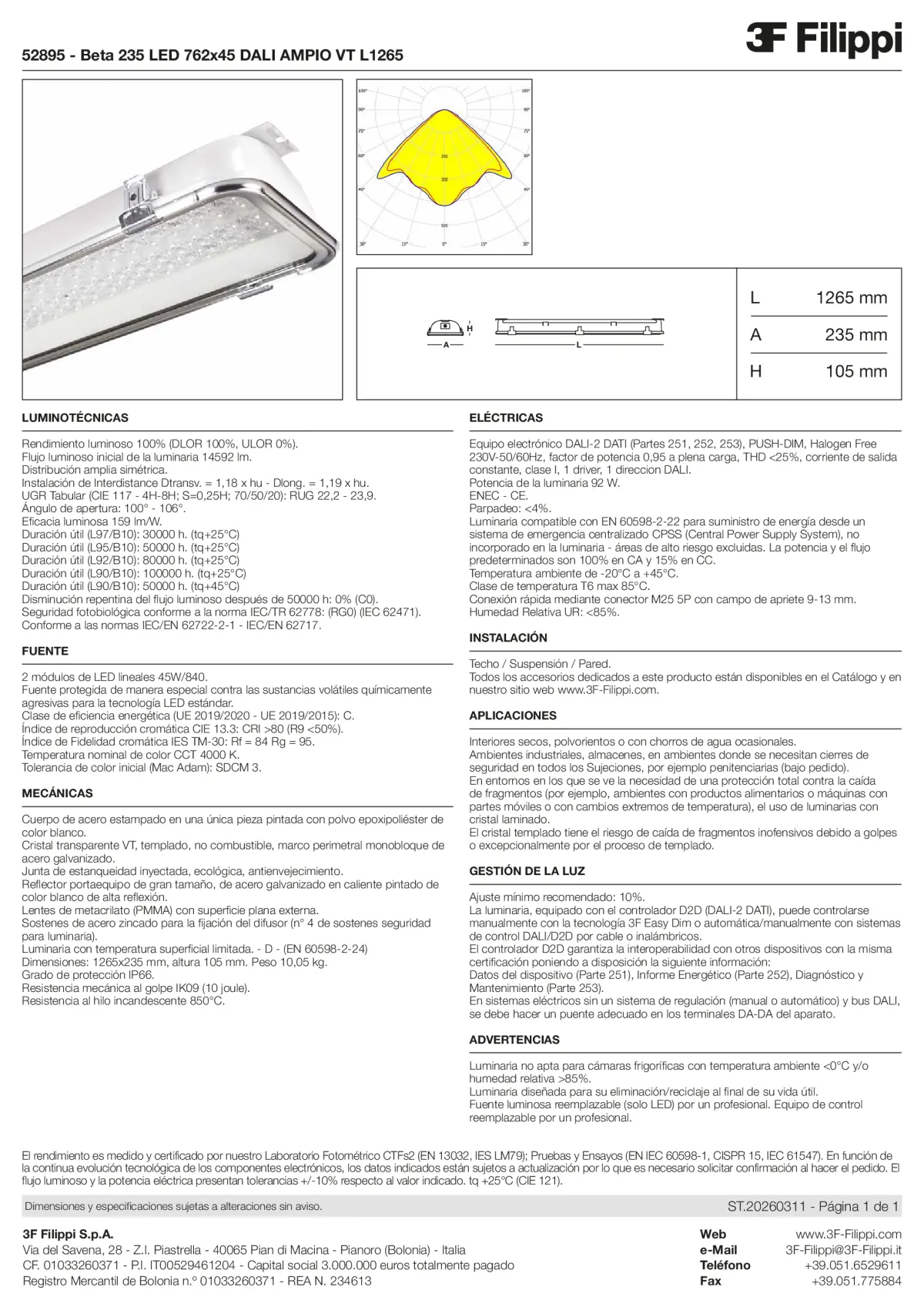 52895 - Beta 235 LED 762x45 DALI AMPIO VT L1265 - Datasheet - es