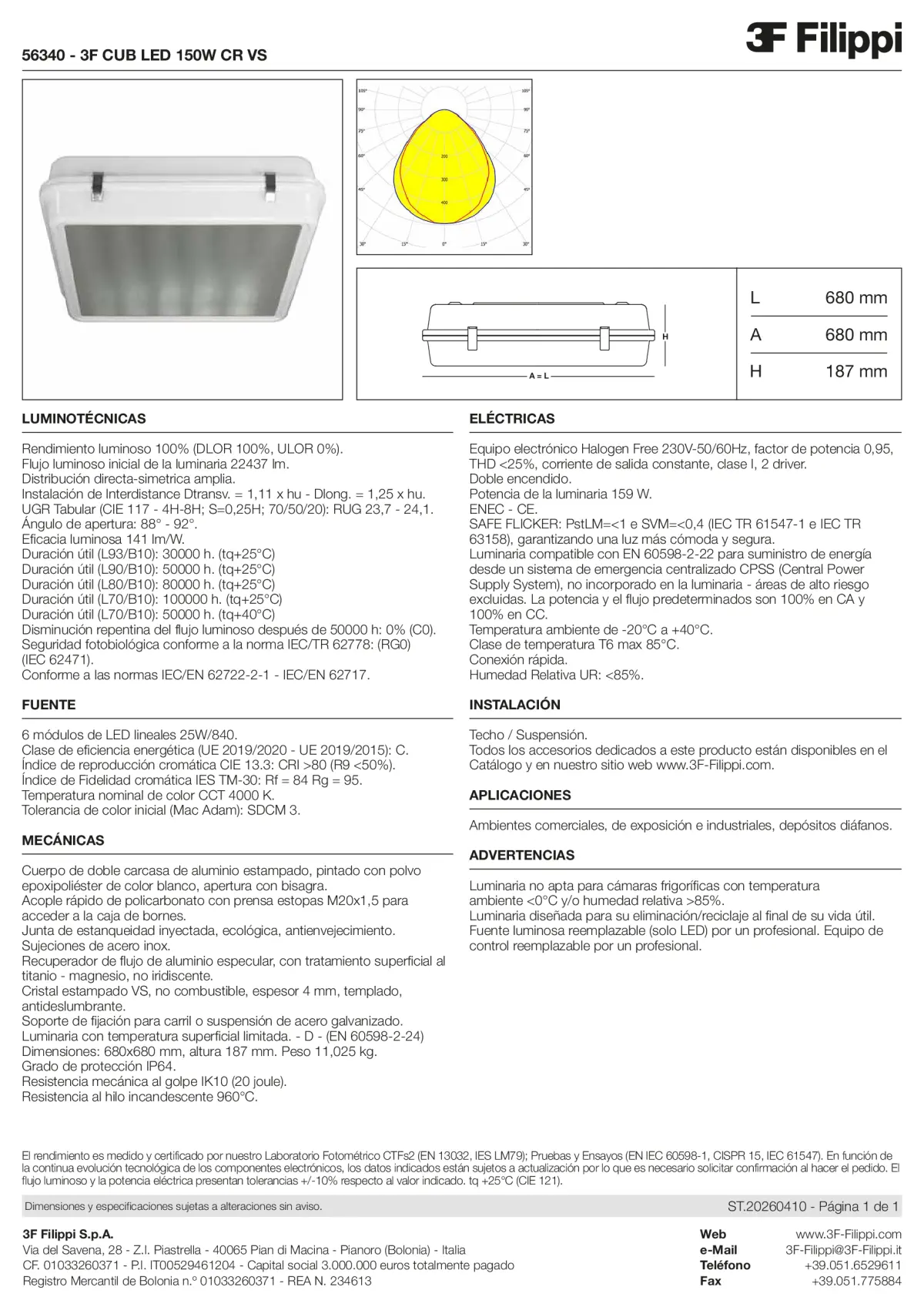56340 - 3F CUB LED 150W CR VS - Datasheet - es