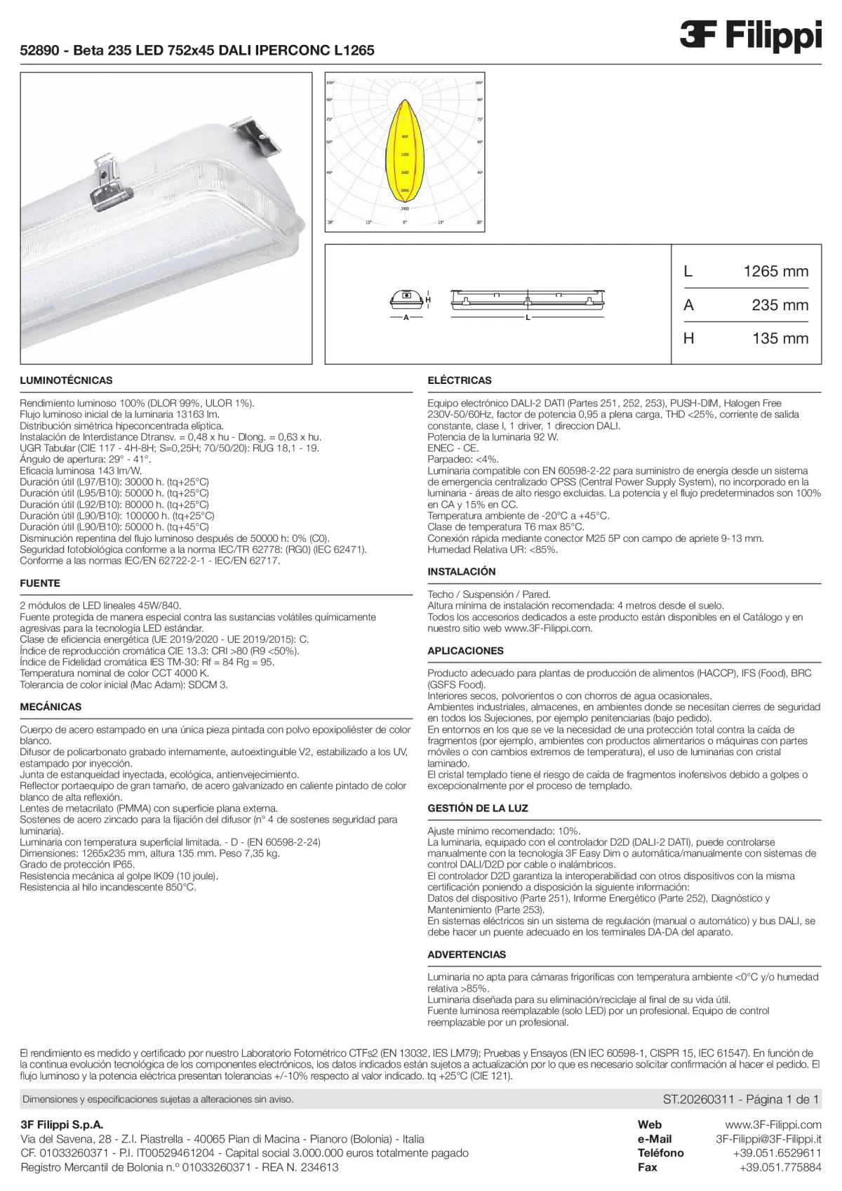 52890 - Beta 235 LED 752x45 DALI IPERCONC L1265 - Datasheet - es