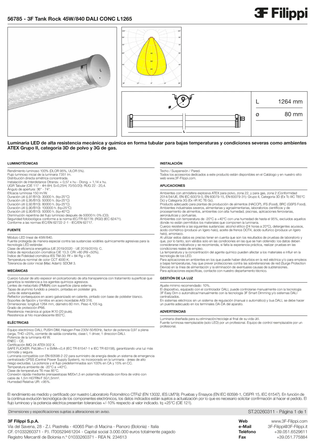 56785 - 3F Tank Rock 45W-840 DALI CONC L1265 - Datasheet - es