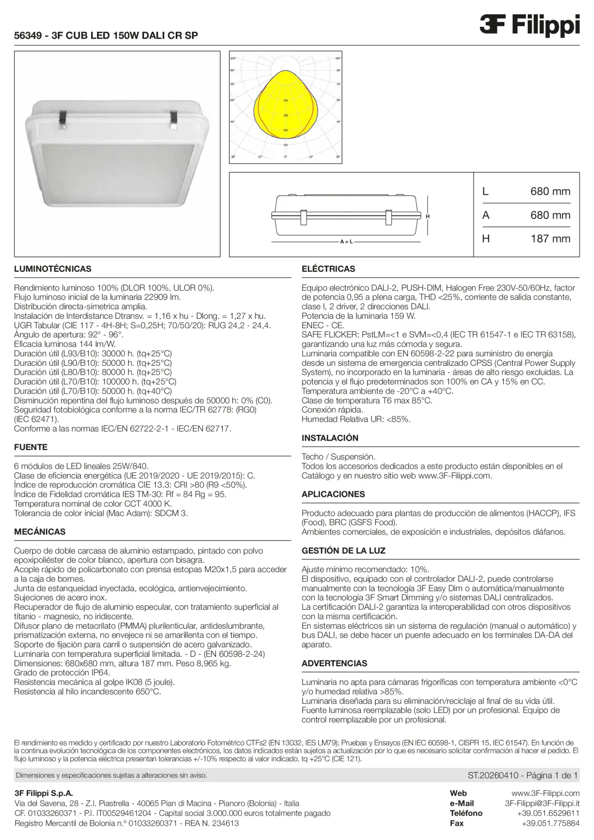 56349 - 3F CUB LED 150W DALI CR SP - Datasheet - es