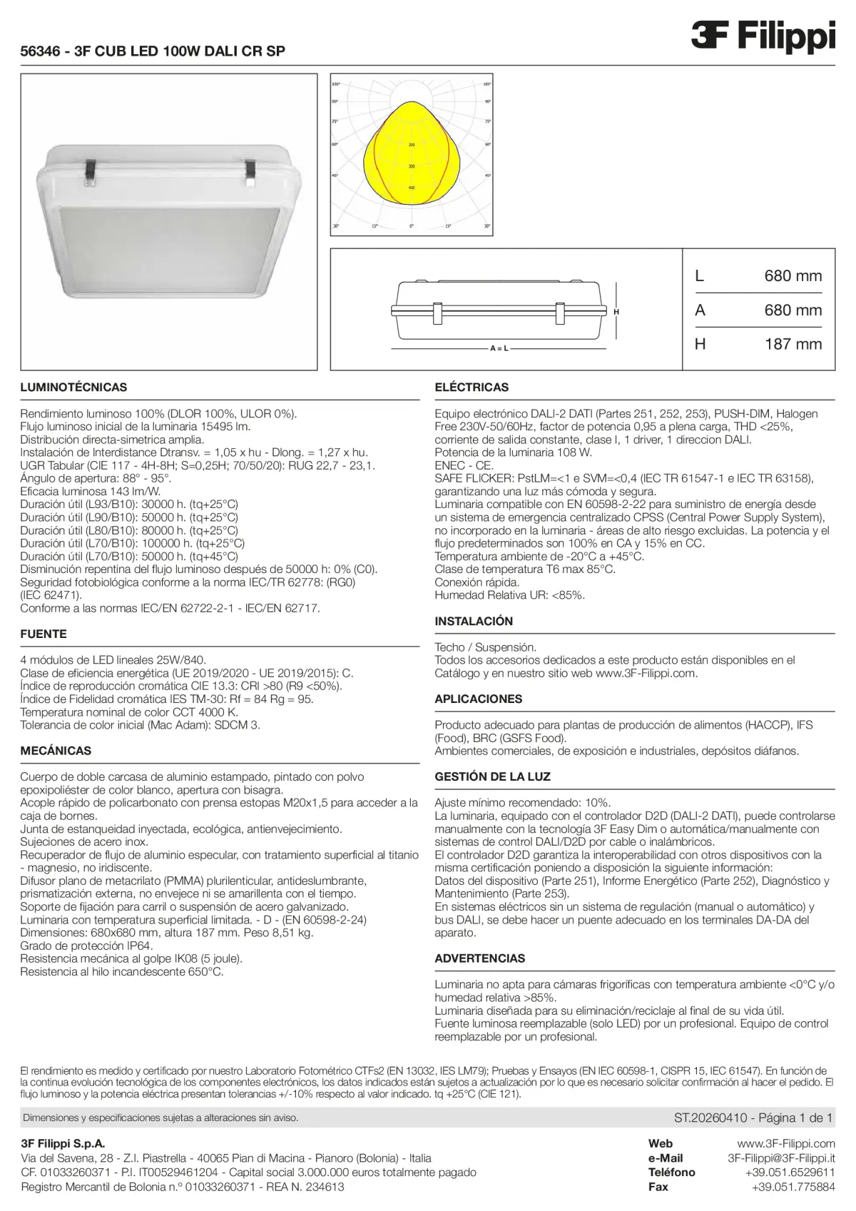 56346 - 3F CUB LED 100W DALI CR SP - Datasheet - es