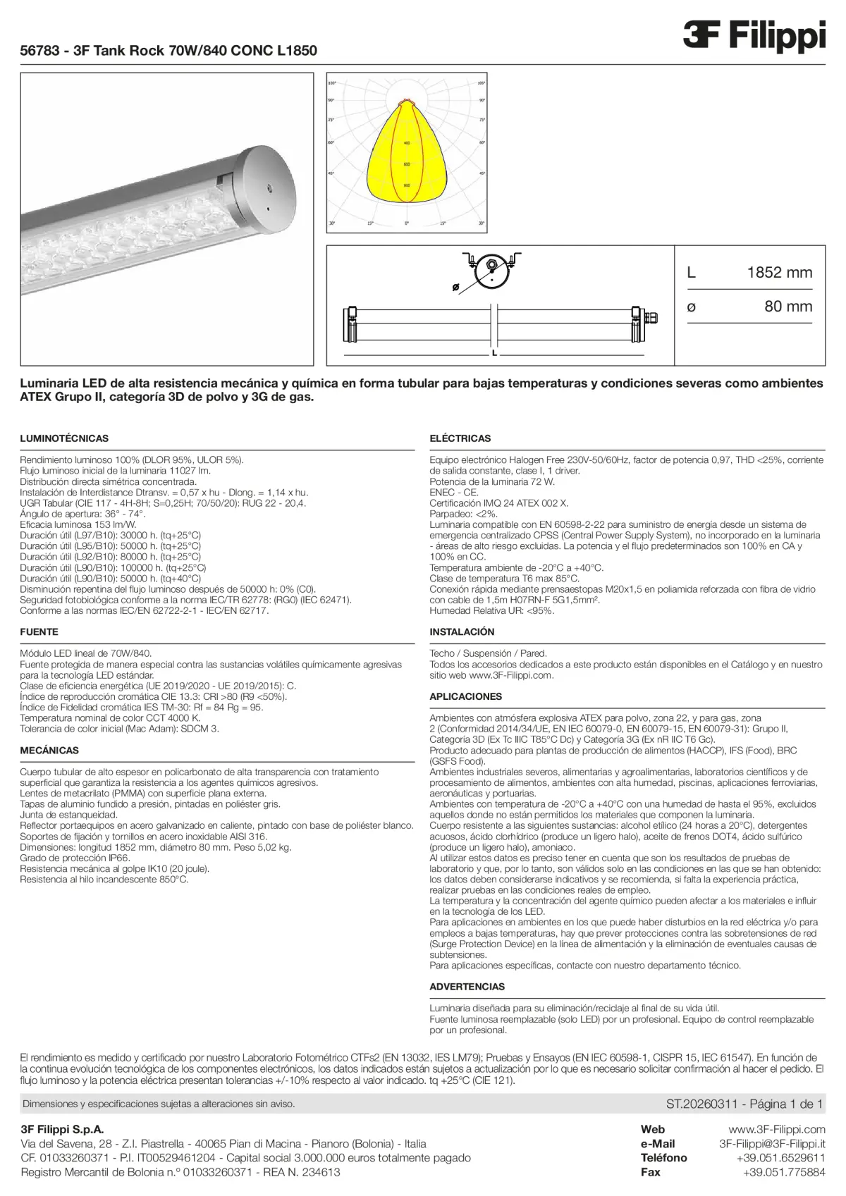 56783 - 3F Tank Rock 70W-840 CONC L1850 - Datasheet - es