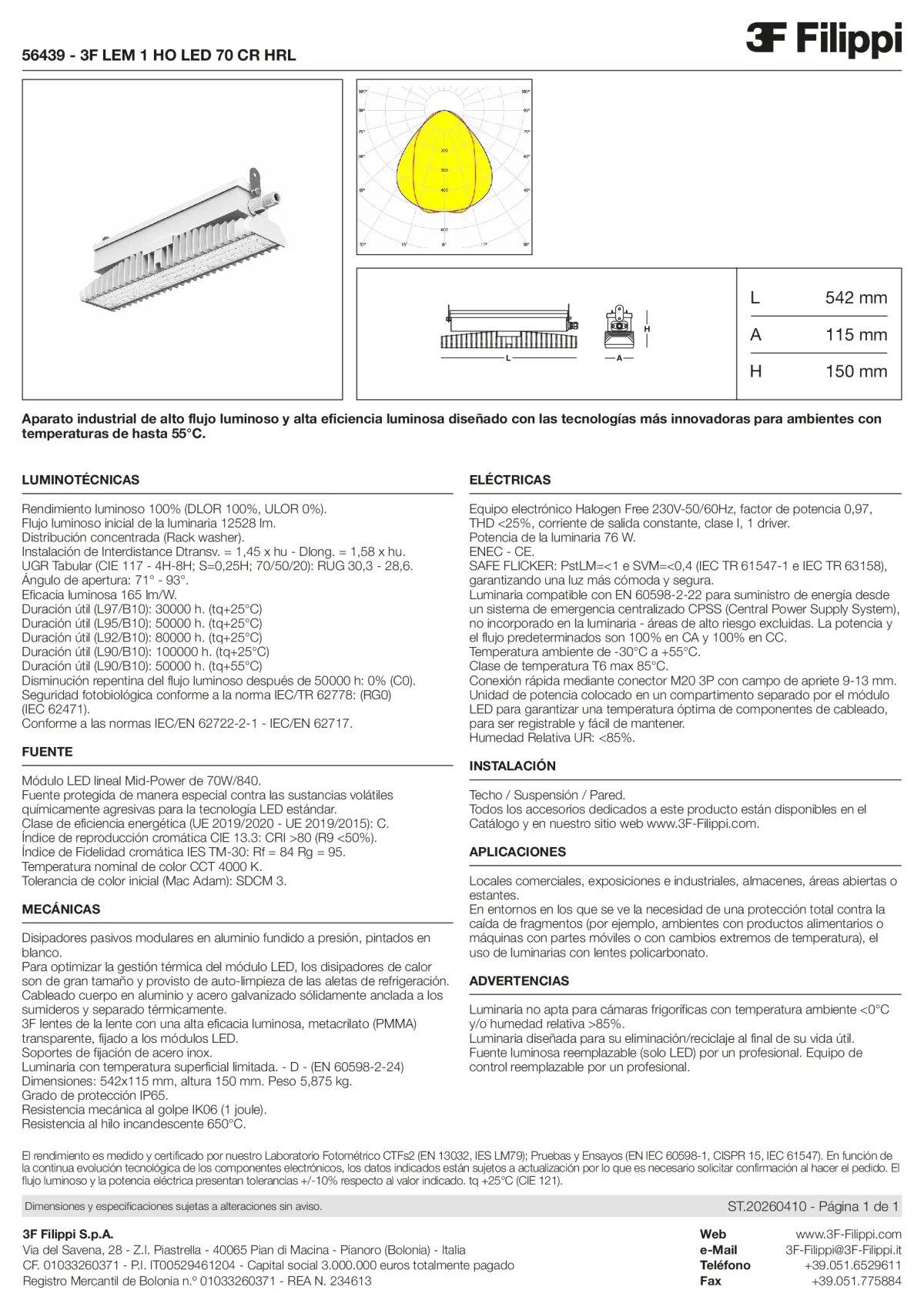 56439 - 3F LEM 1 HO LED 70 CR HRL - Datasheet - es