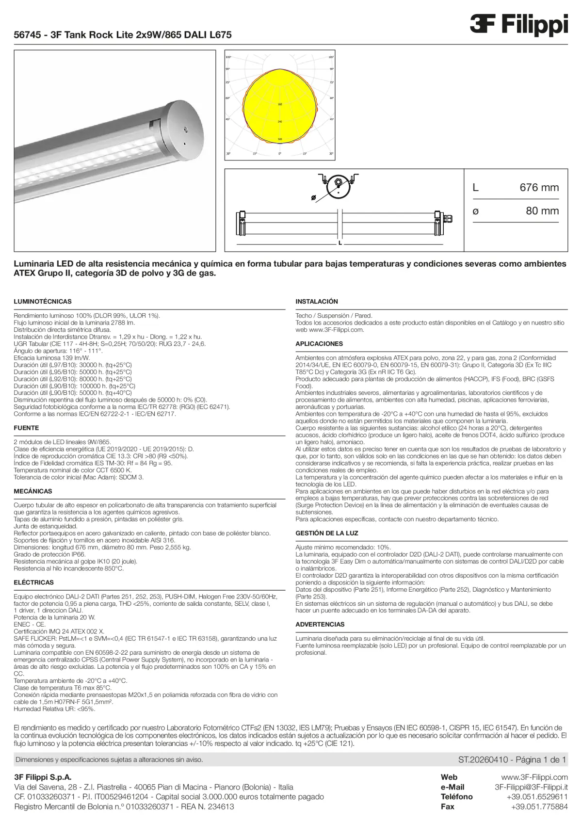 56745 - 3F Tank Rock Lite 2x9W-865 DALI L675 - Datasheet - es