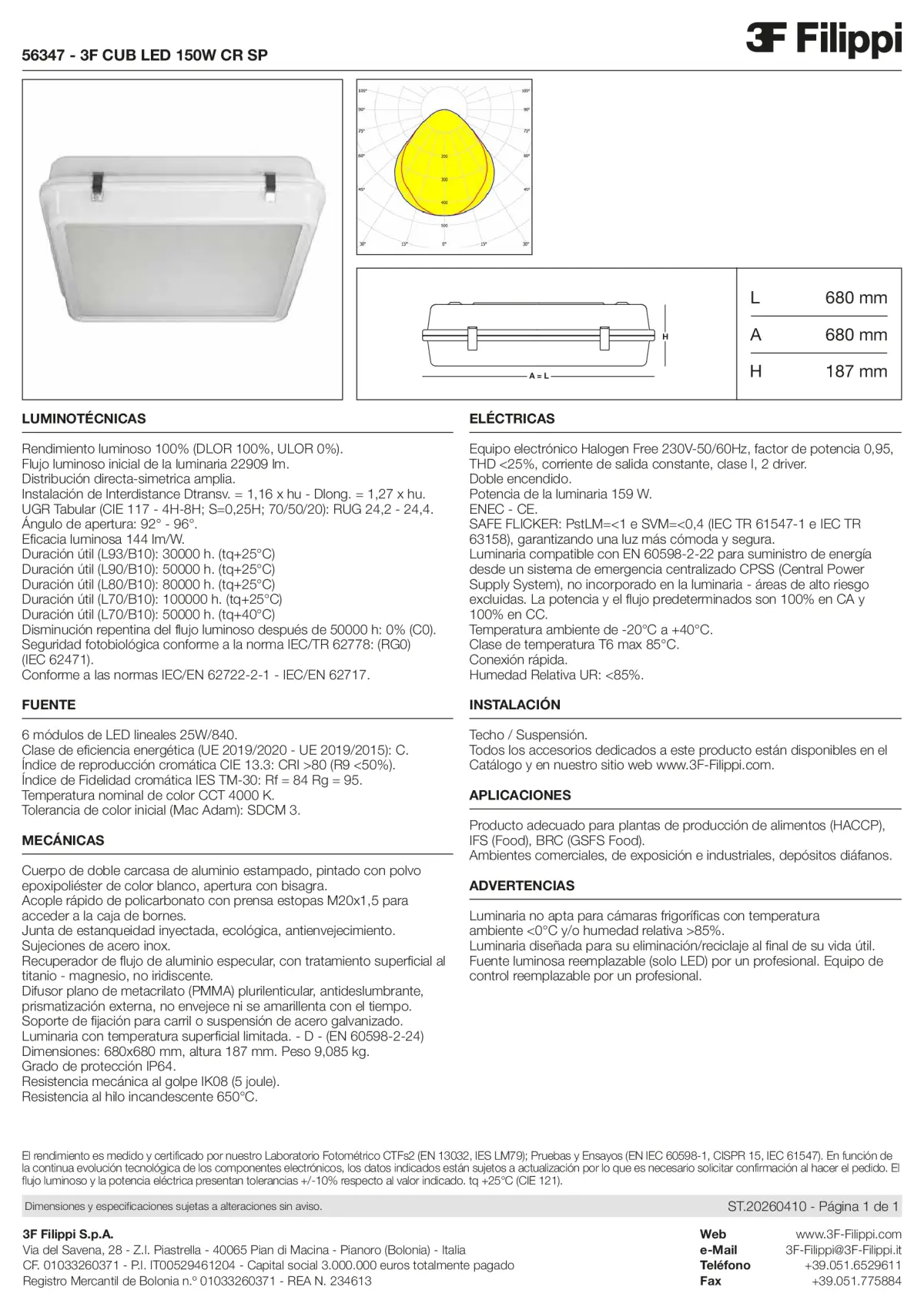 56347 - 3F CUB LED 150W CR SP - Datasheet - es