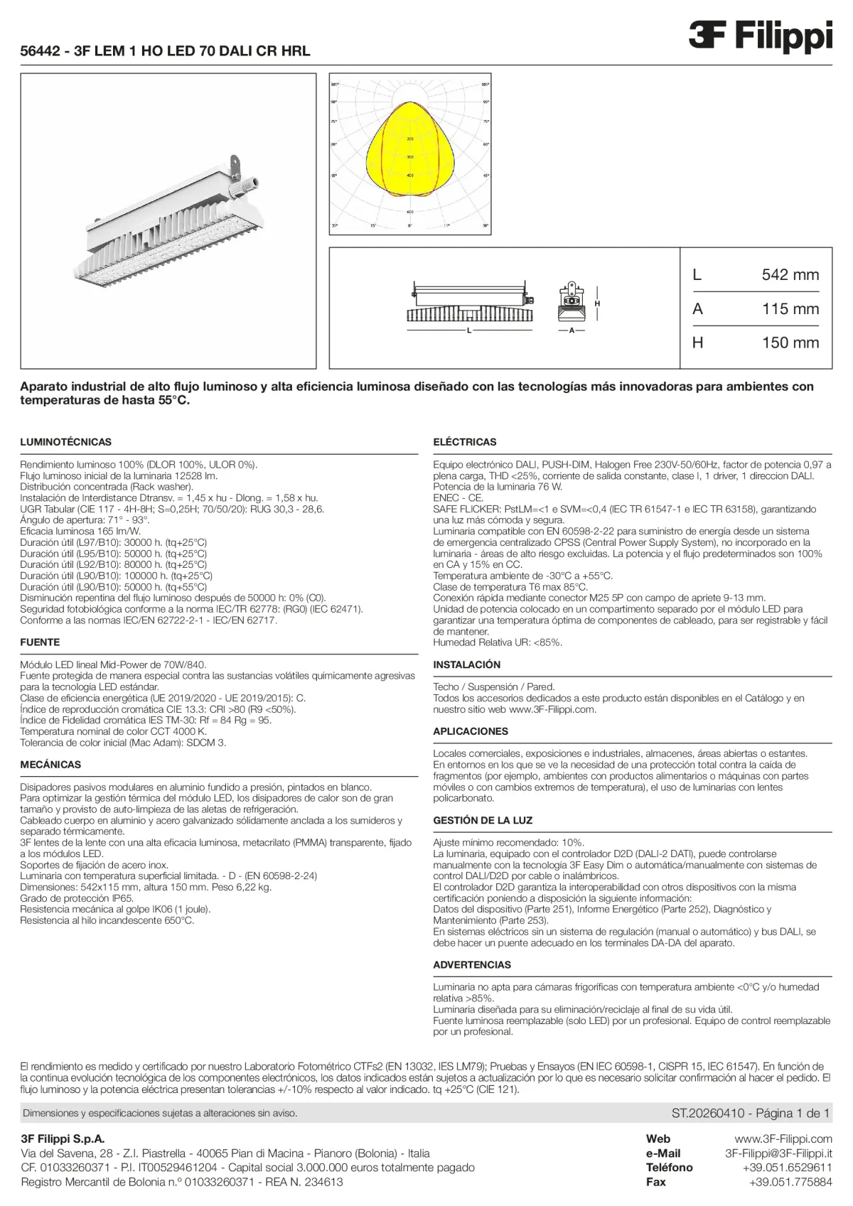 56442 - 3F LEM 1 HO LED 70 DALI CR HRL - Datasheet - es