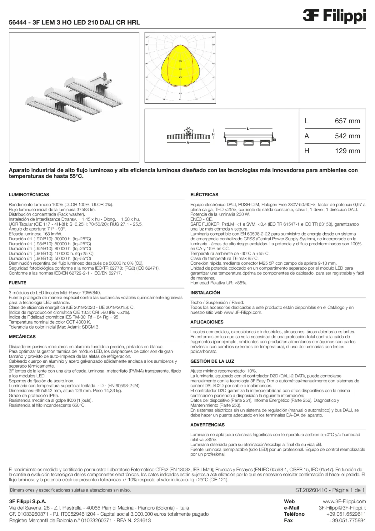 56444 - 3F LEM 3 HO LED 210 DALI CR HRL - Datasheet - es