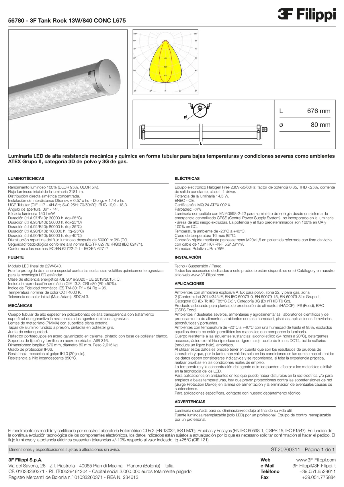 56780 - 3F Tank Rock 13W-840 CONC L675 - Datasheet - es