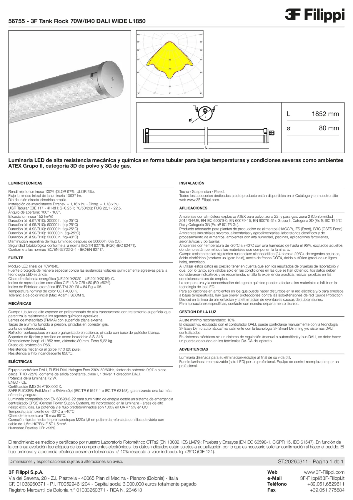 56755 - 3F Tank Rock 70W-840 DALI WIDE L1850 - Datasheet - es