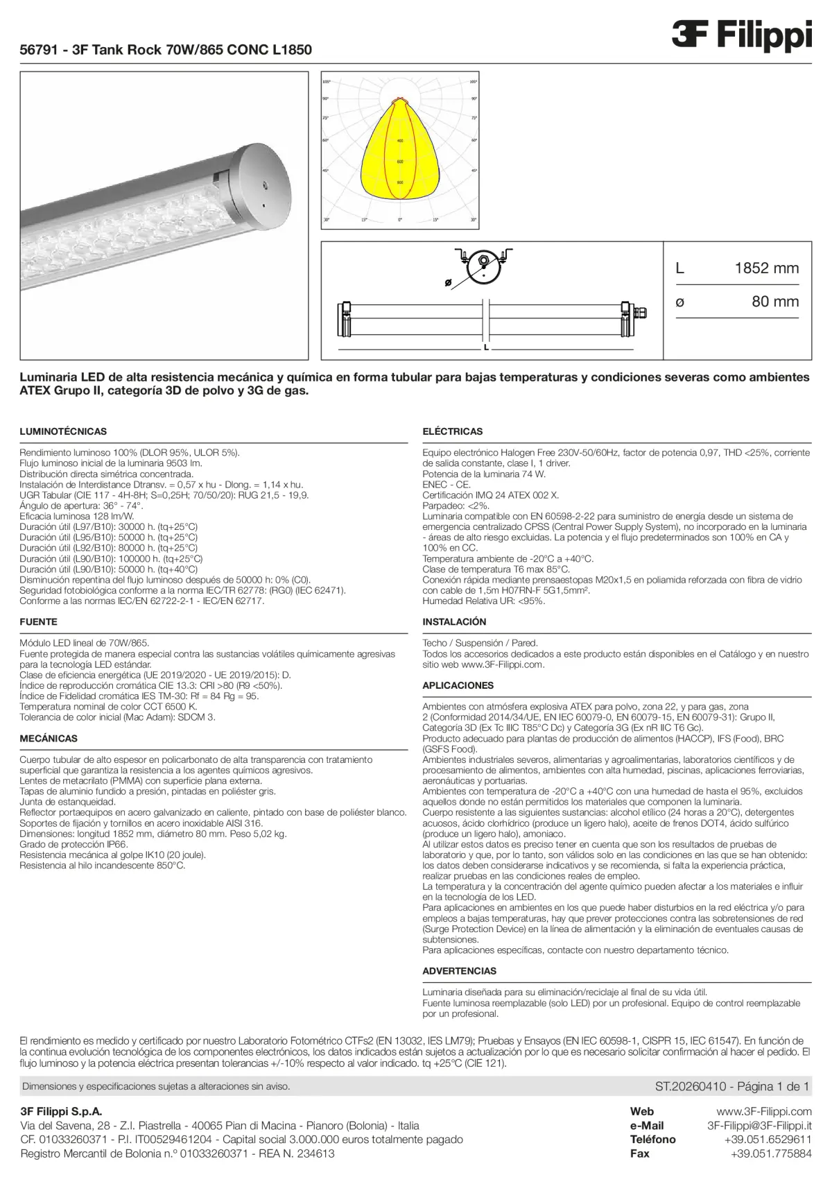 56791 - 3F Tank Rock 70W-865 CONC L1850 - Datasheet - es