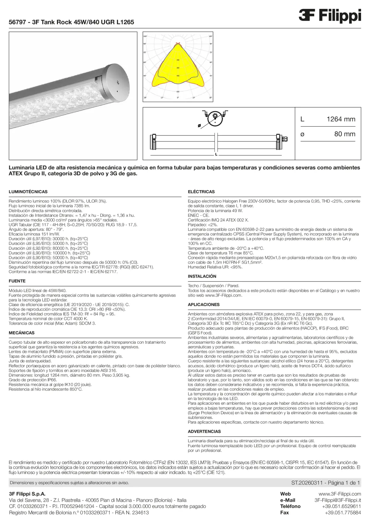 56797 - 3F Tank Rock 45W-840 UGR L1265 - Datasheet - es