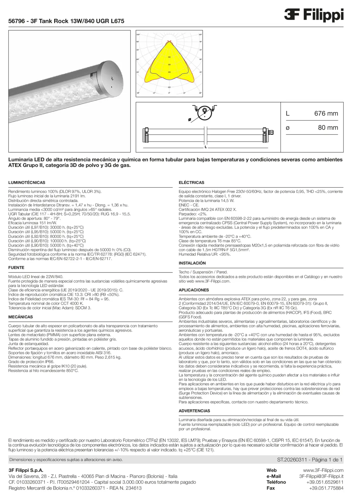 56796 - 3F Tank Rock 13W-840 UGR L675 - Datasheet - es