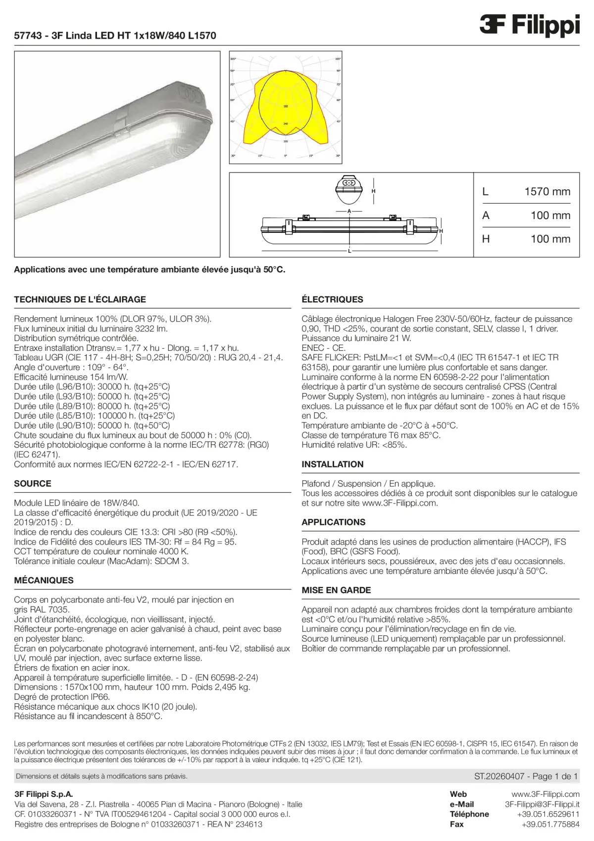 57743 - 3F Linda LED HT 1x18W-840 L1570 - Datasheet - fr