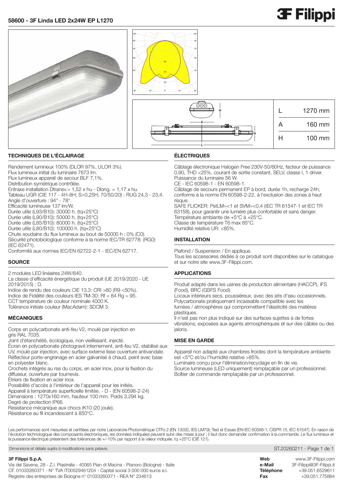 58600 - 3F Linda LED 2x24W EP L1270 - Datasheet - fr