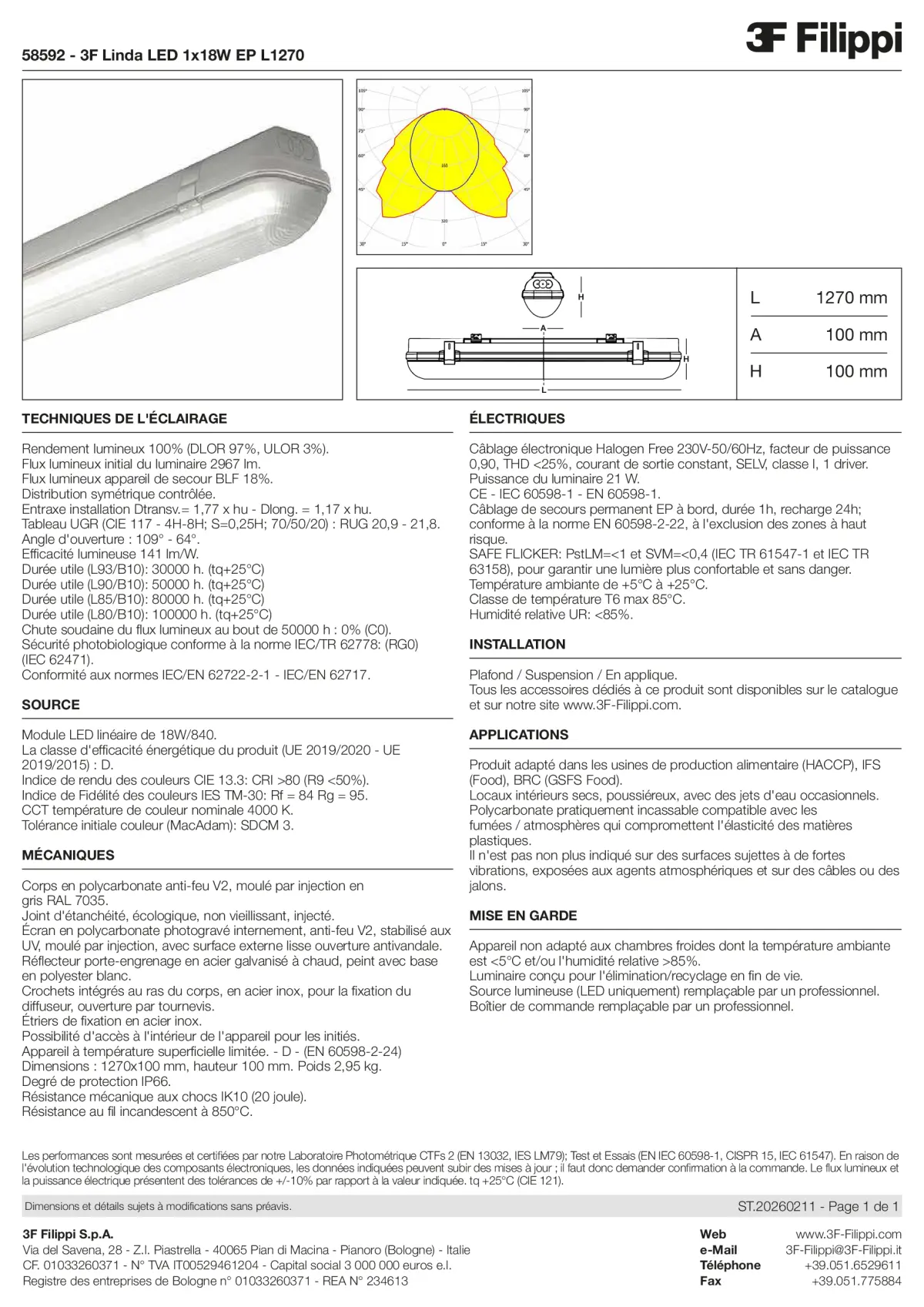 58592 - 3F Linda LED 1x18W EP L1270 - Datasheet - fr