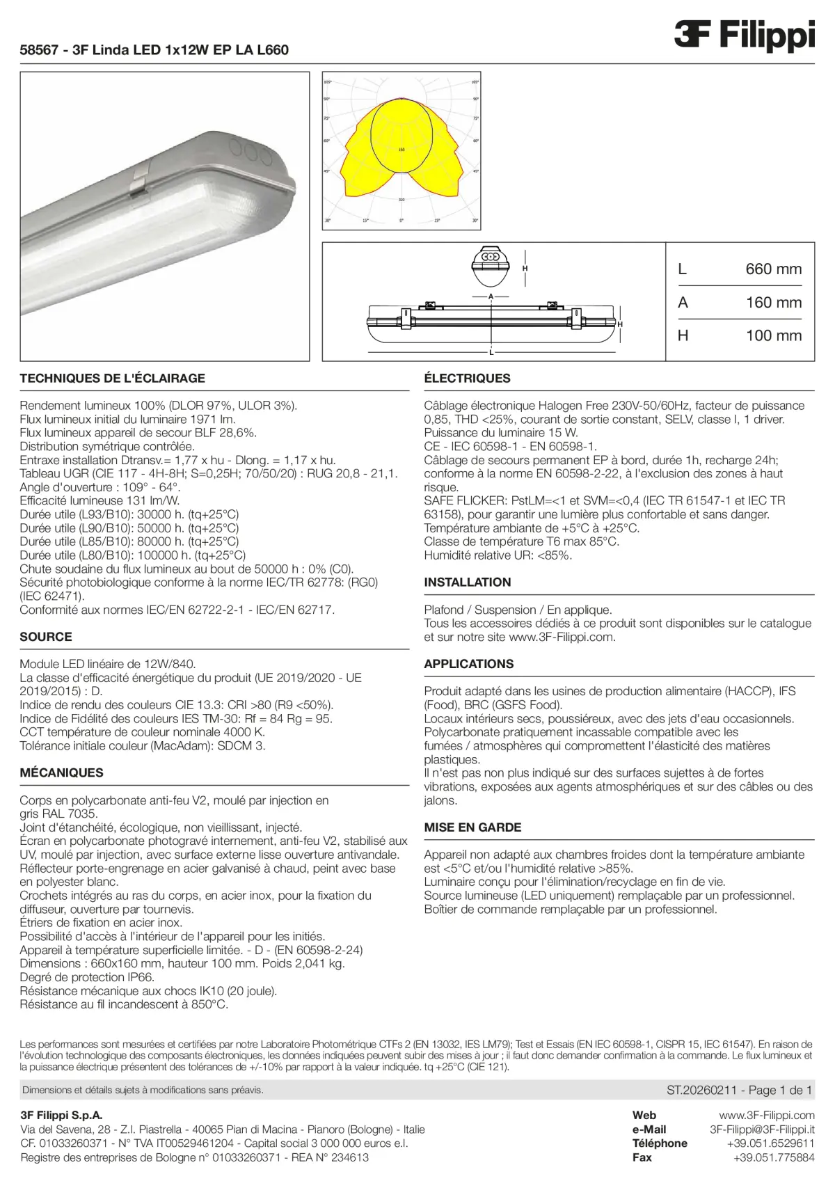 58567 - 3F Linda LED 1x12W EP LA L660 - Datasheet - fr