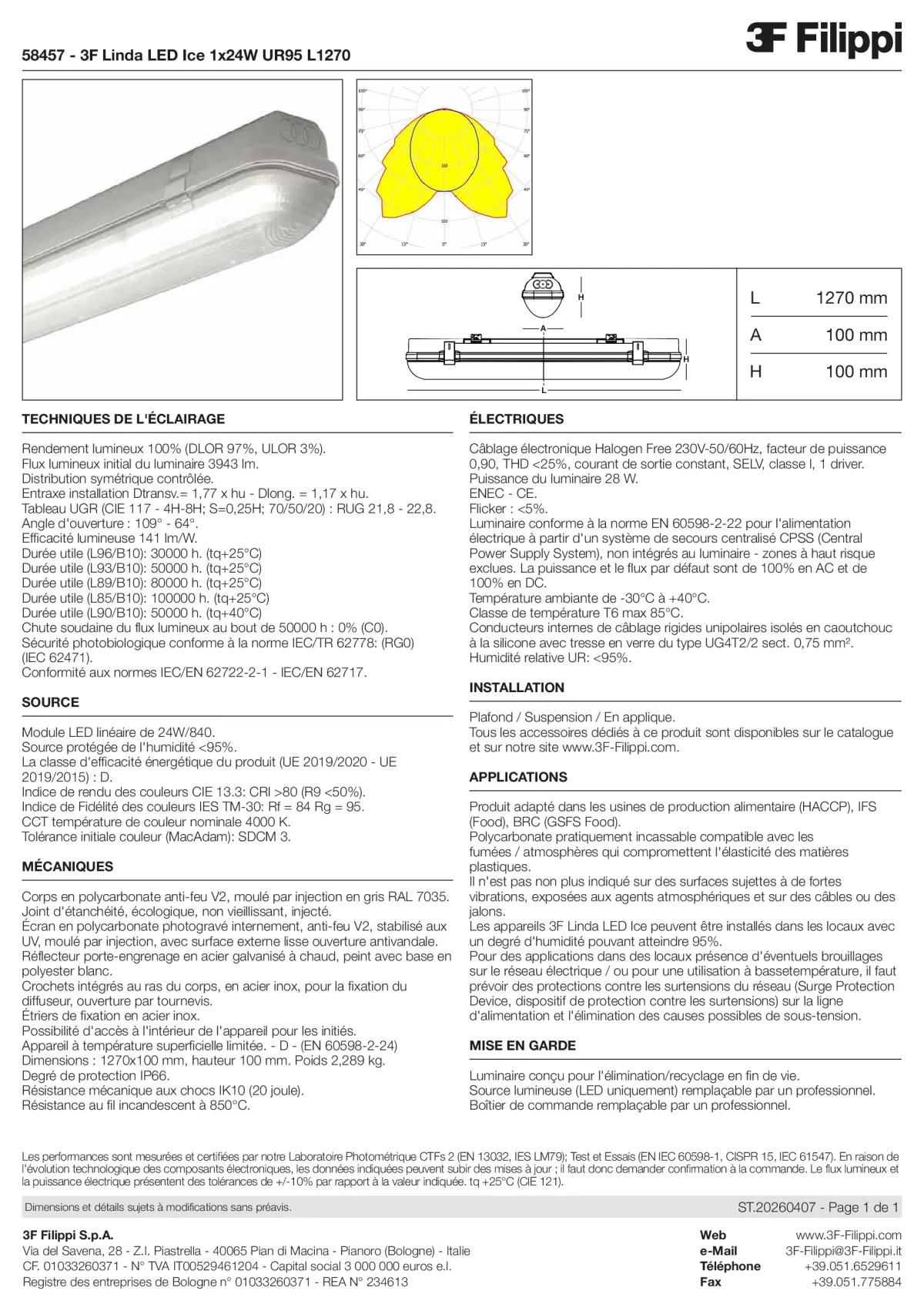 58457 - 3F Linda LED Ice 1x24W UR95 L1270 - Datasheet - fr