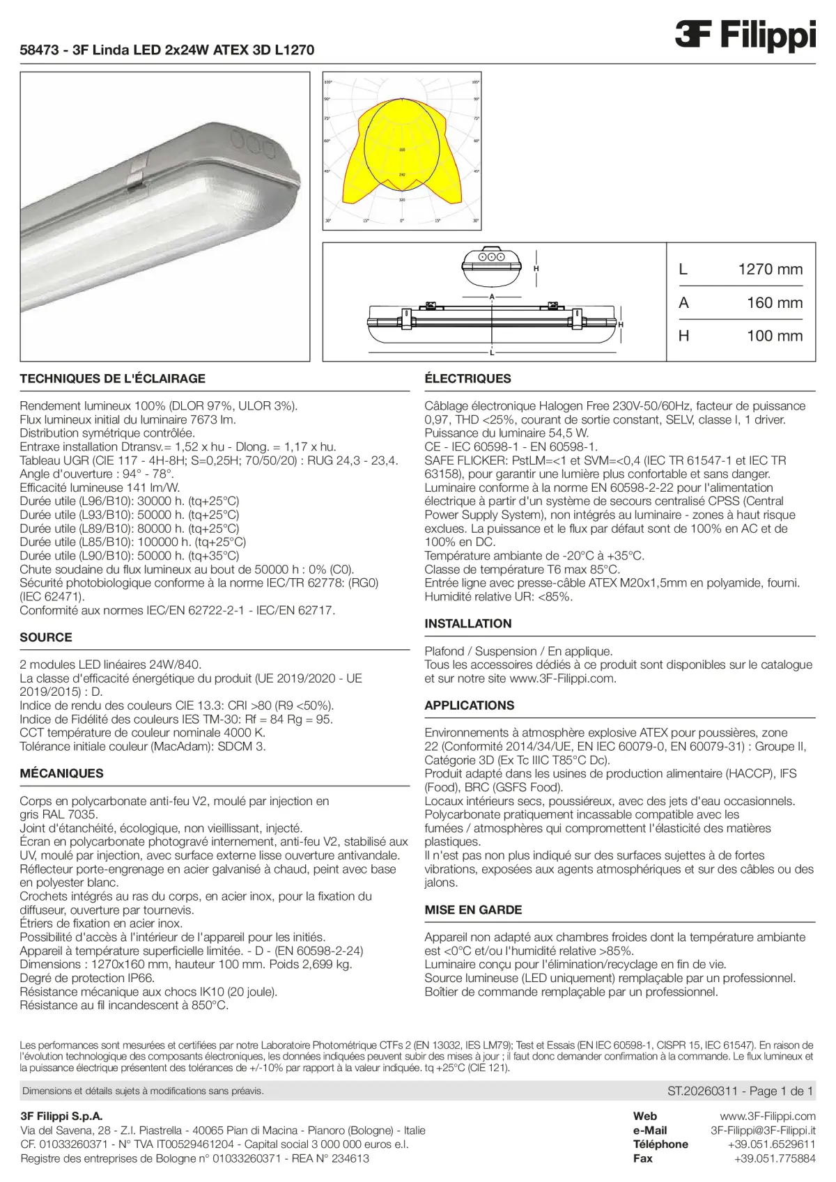 58473 - 3F Linda LED 2x24W ATEX 3D L1270 - Datasheet - fr
