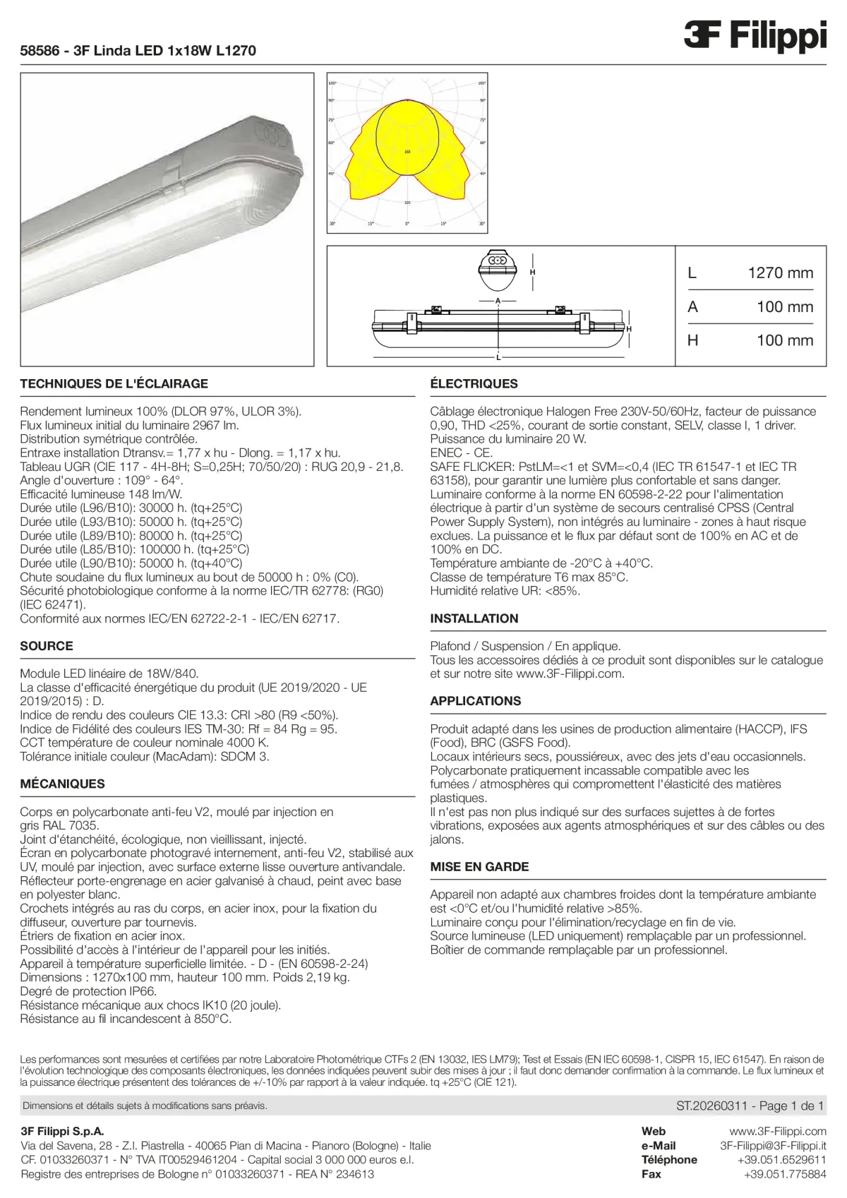 58586 - 3F Linda LED 1x18W L1270 - Datasheet - fr