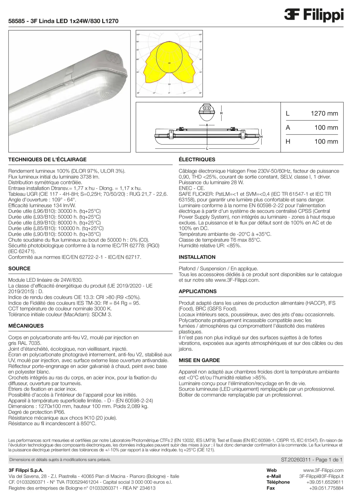 58585 - 3F Linda LED 1x24W-830 L1270 - Datasheet - fr
