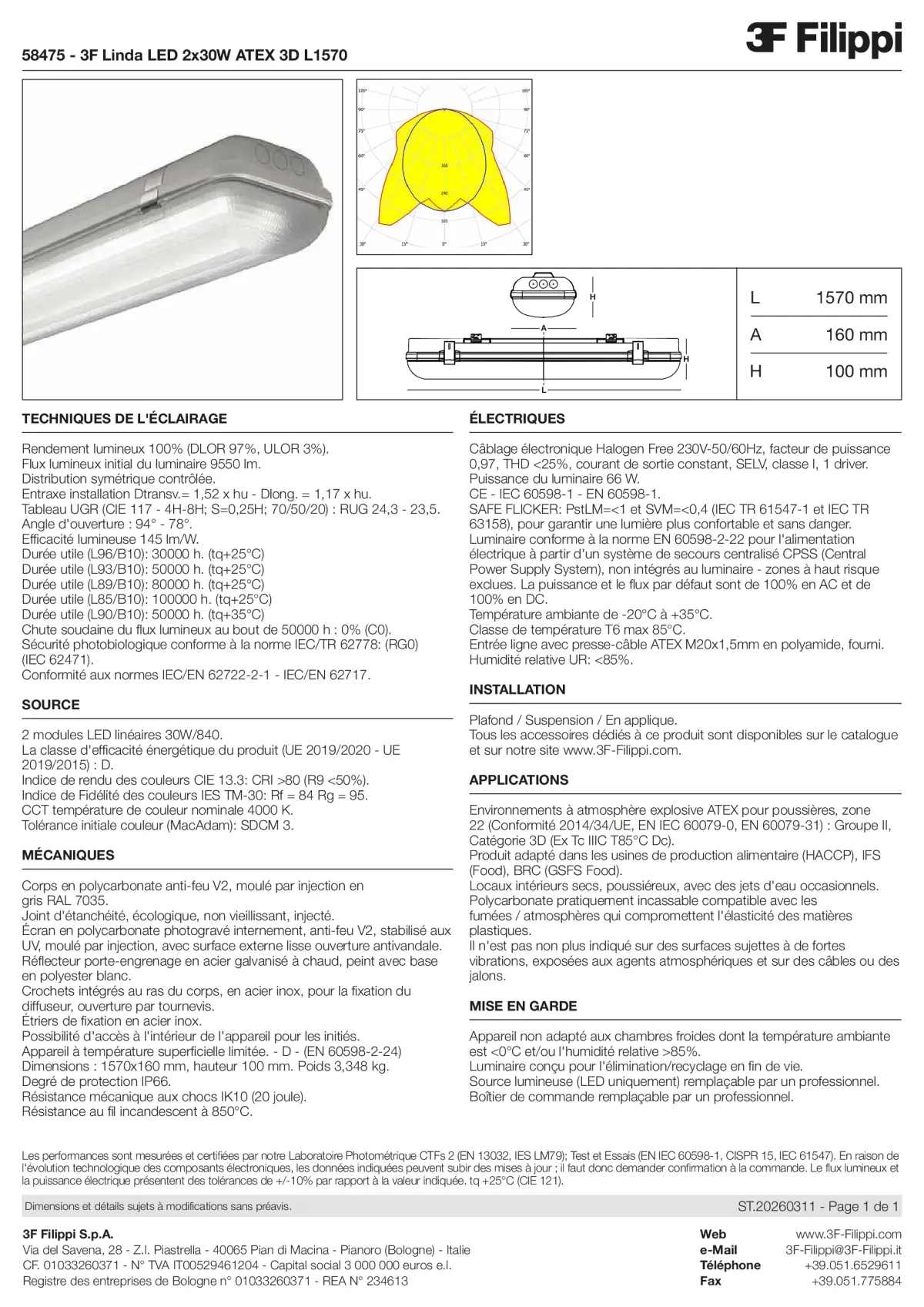 58475 - 3F Linda LED 2x30W ATEX 3D L1570 - Datasheet - fr