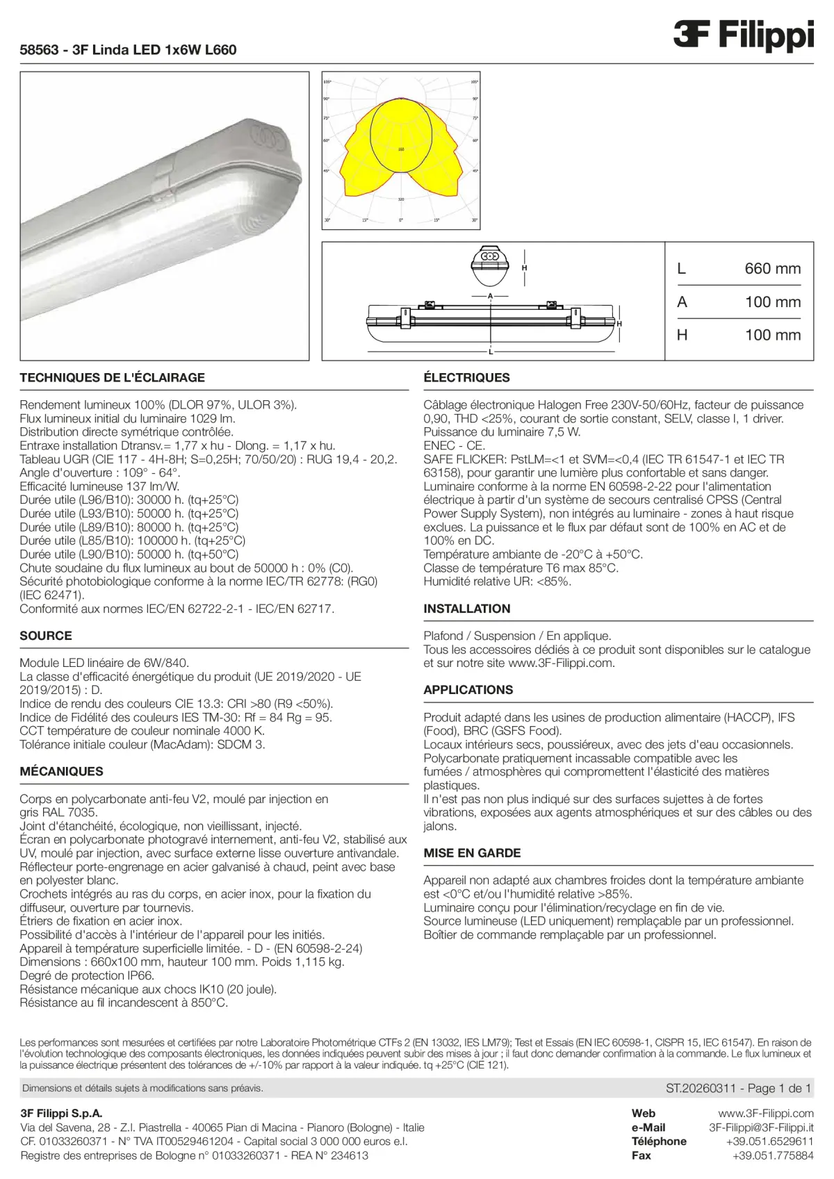 58563 - 3F Linda LED 1x6W L660 - Datasheet - fr