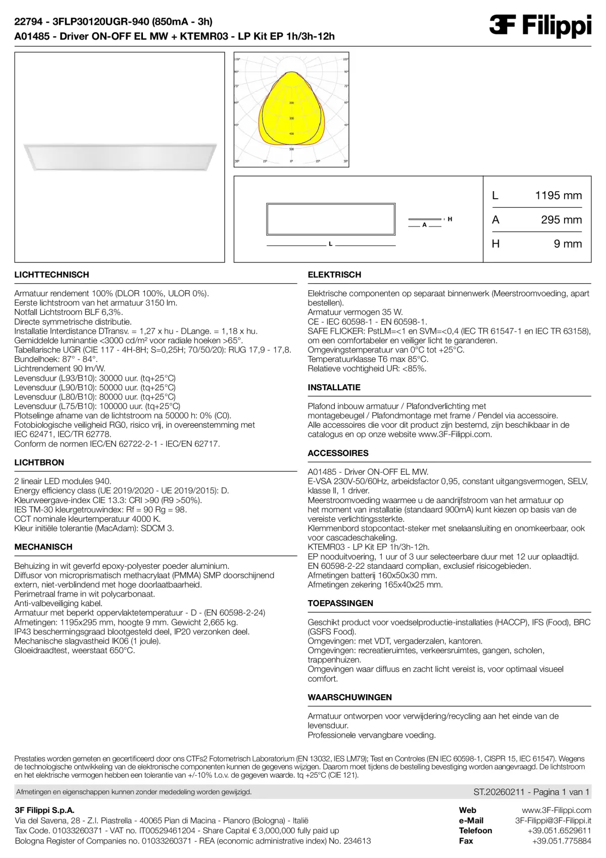 22794+A01485+KTEMR03 - 3FLP30120UGR-940 (850mA - 3h) + ON-OFF EL MW + Kit EP 1h-3h - Datasheet - nl