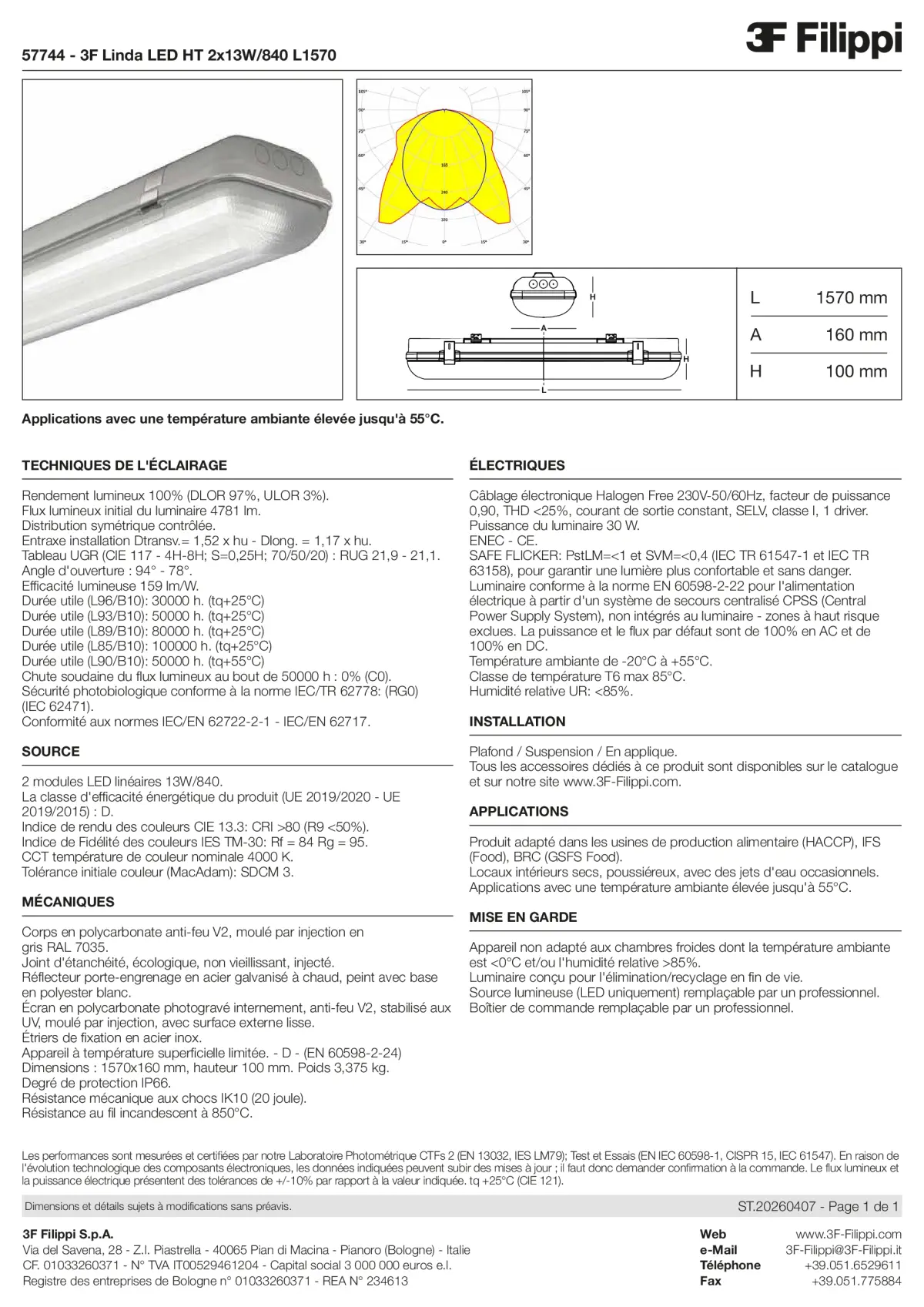 57744 - 3F Linda LED HT 2x13W-840 L1570 - Datasheet - fr