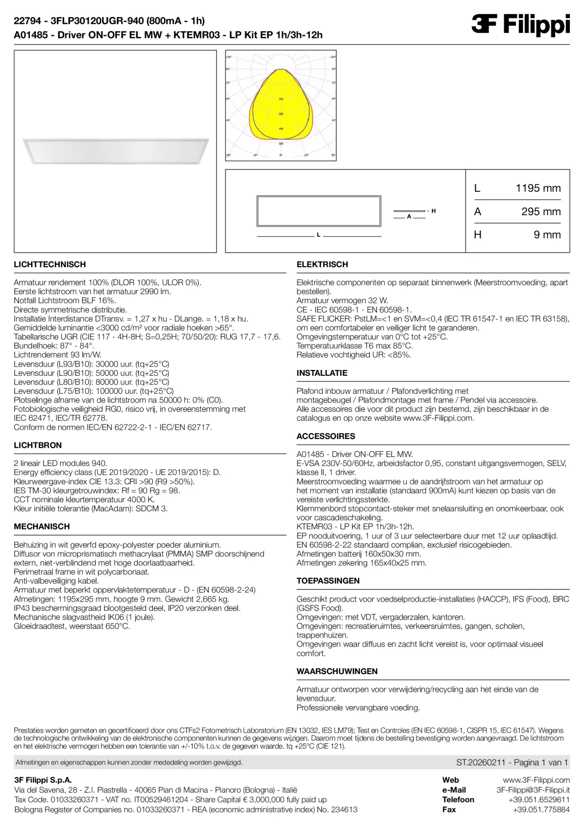 22794+A01485+KTEMR03 - 3FLP30120UGR-940 (800mA - 1h) + ON-OFF EL MW + Kit EP 1h-3h - Datasheet - nl