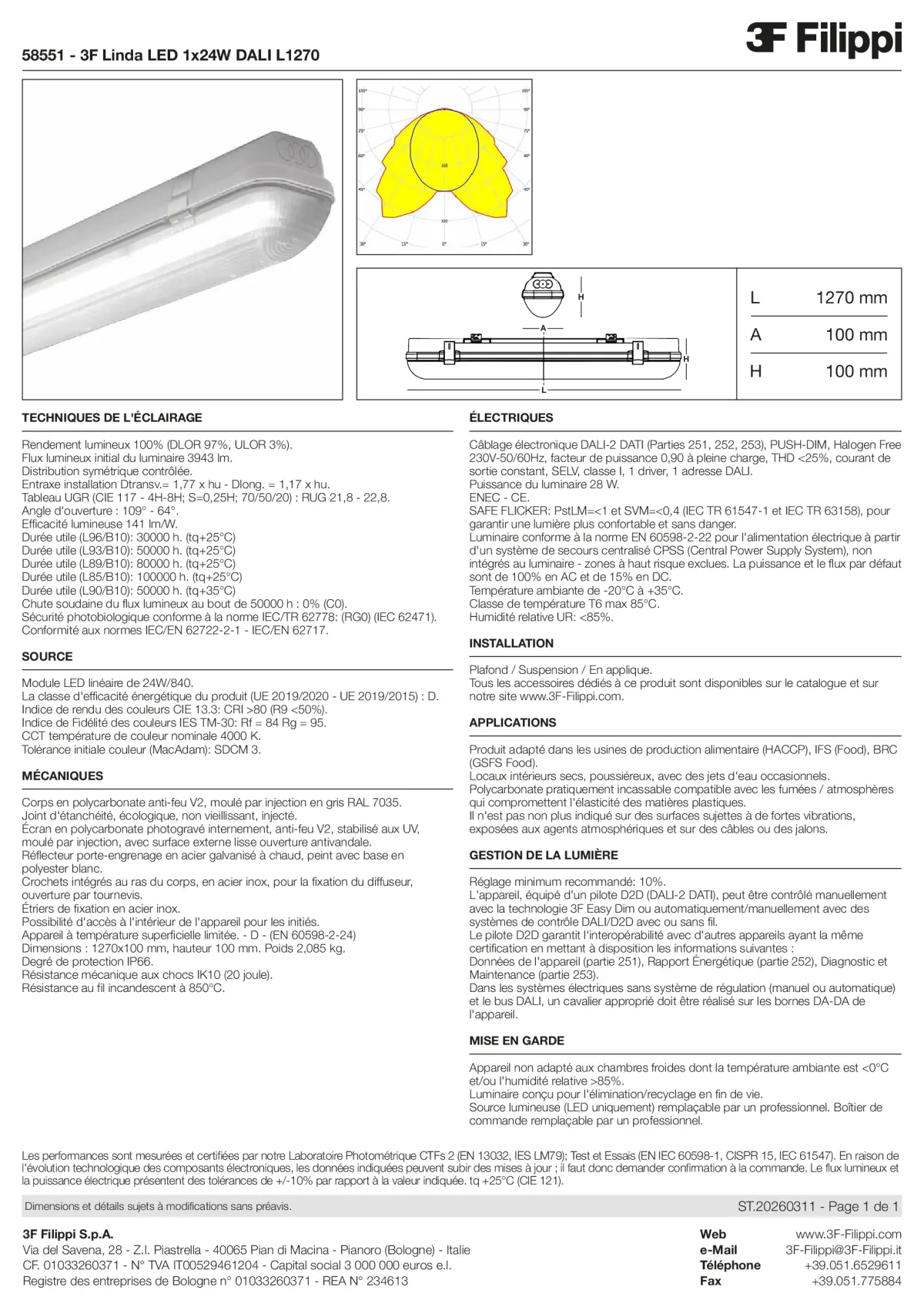 58551 - 3F Linda LED 1x24W DALI L1270 - Datasheet - fr