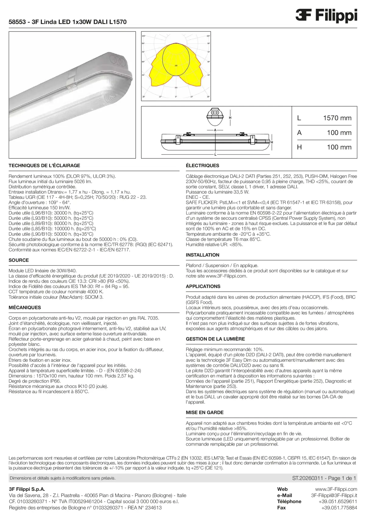 58553 - 3F Linda LED 1x30W DALI L1570 - Datasheet - fr