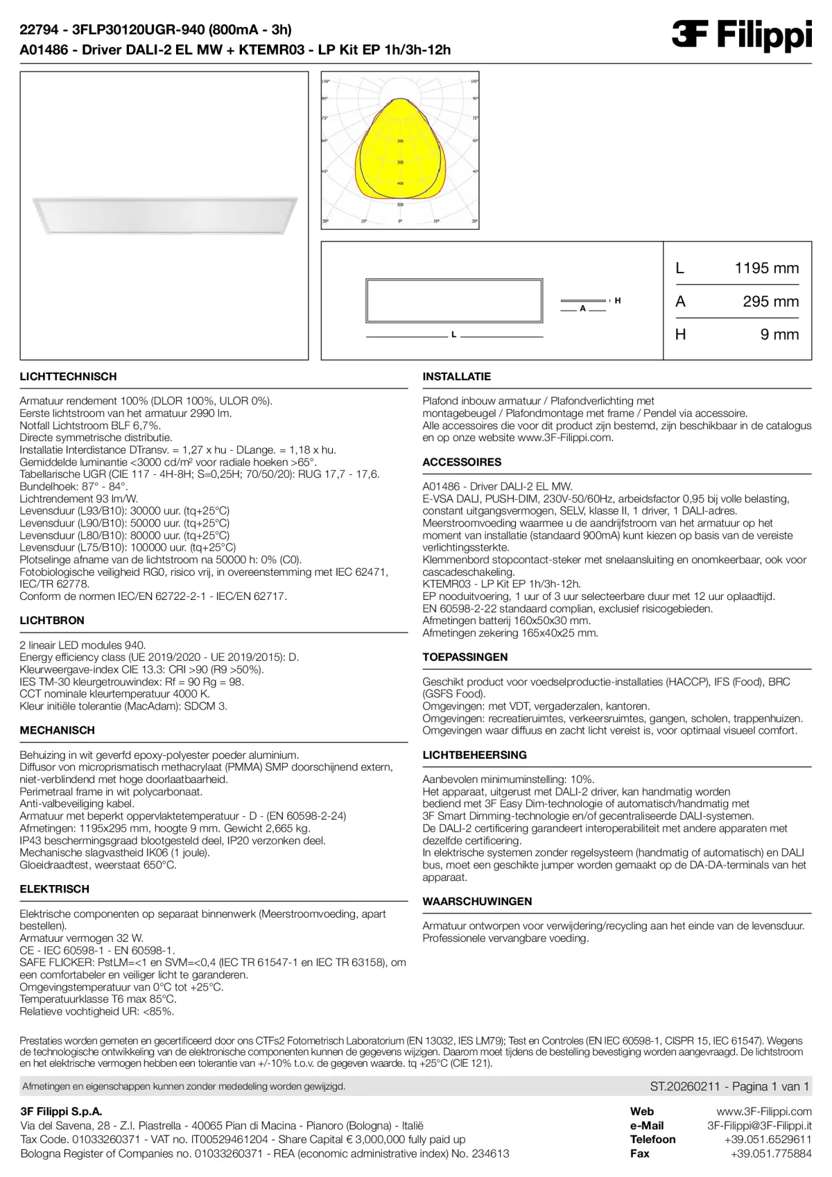 22794+A01486+KTEMR03 - 3FLP30120UGR-940 (800mA - 3h) + DALI-2 EL MW + Kit EP 1h-3h - Datasheet - nl
