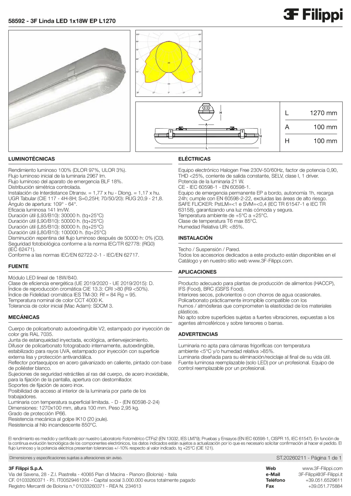 58592 - 3F Linda LED 1x18W EP L1270 - Datasheet - es