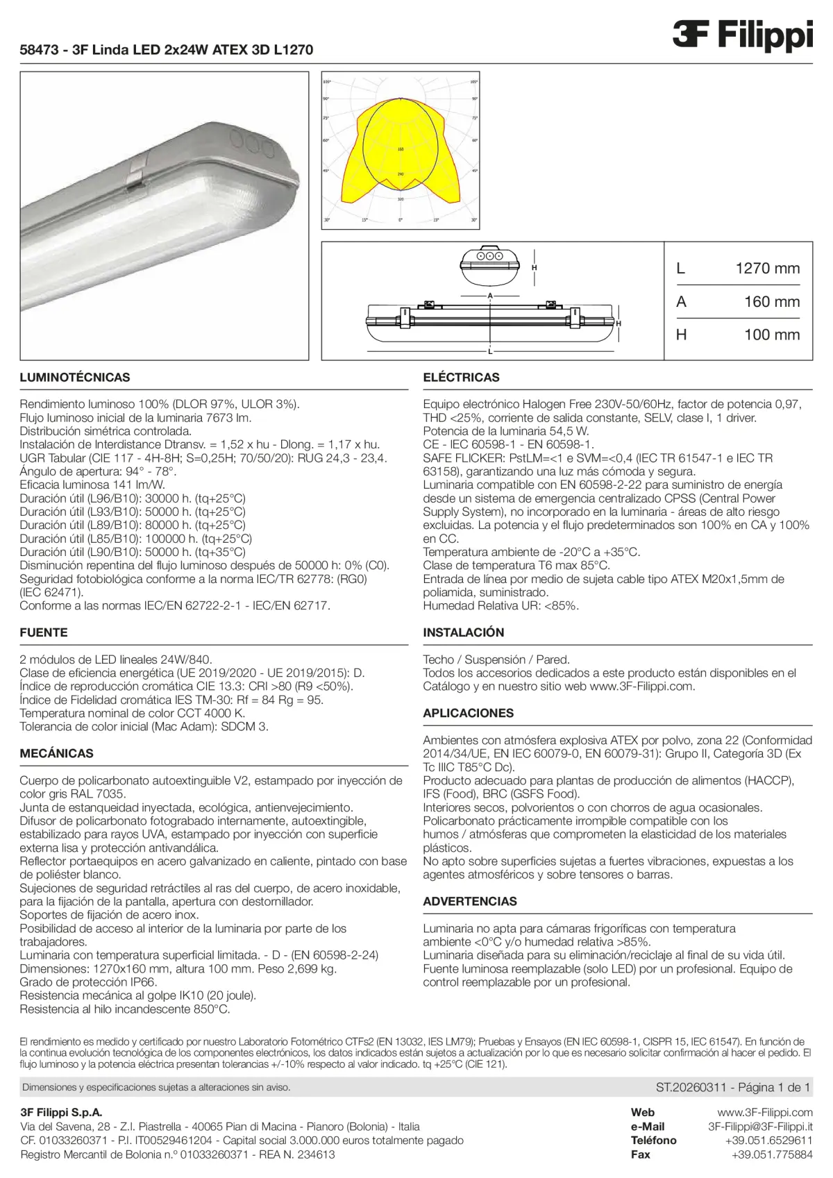 58473 - 3F Linda LED 2x24W ATEX 3D L1270 - Datasheet - es