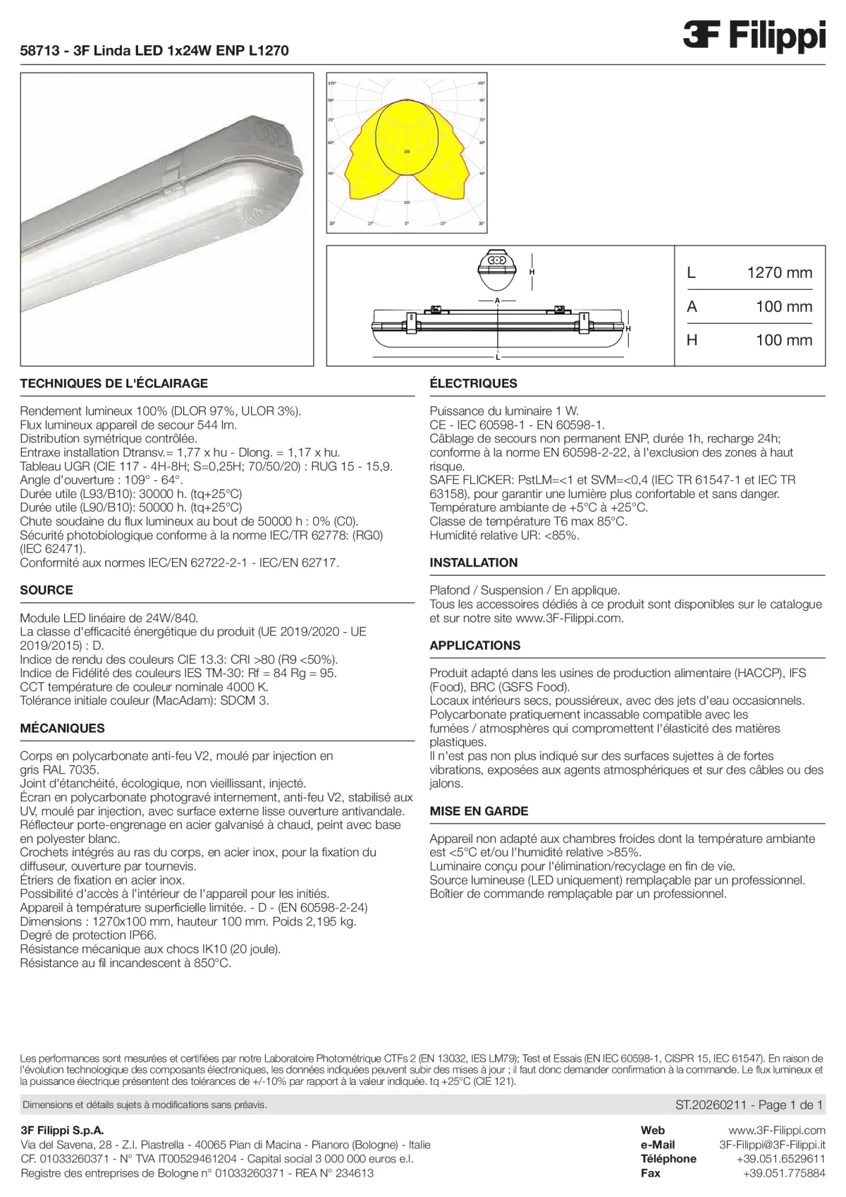 58713 - 3F Linda LED 1x24W ENP L1270 - Datasheet - fr