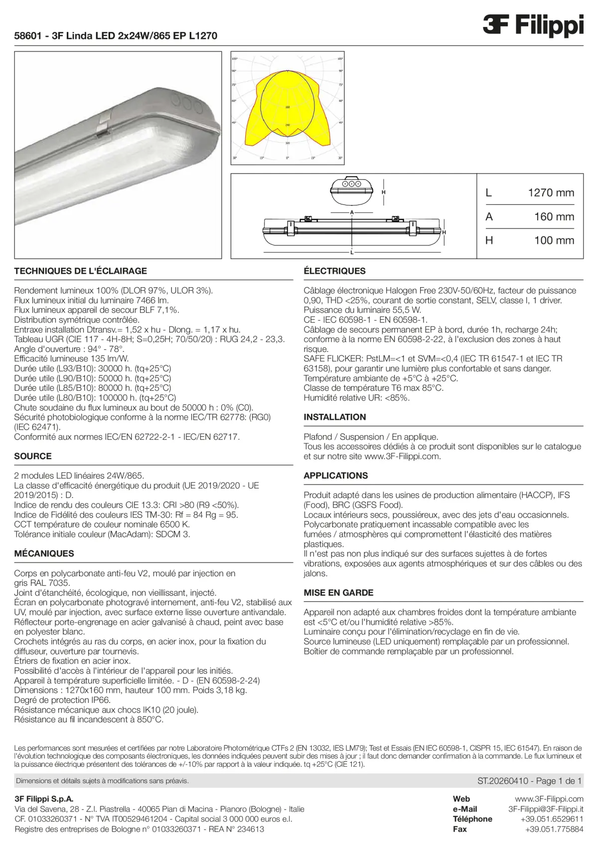 58601 - 3F Linda LED 2x24W-865 EP L1270 - Datasheet - fr